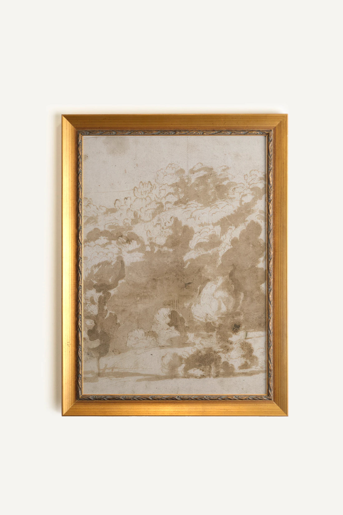 Jardin brumeux, Painting on rigid canvas, framed in Vintage Gold