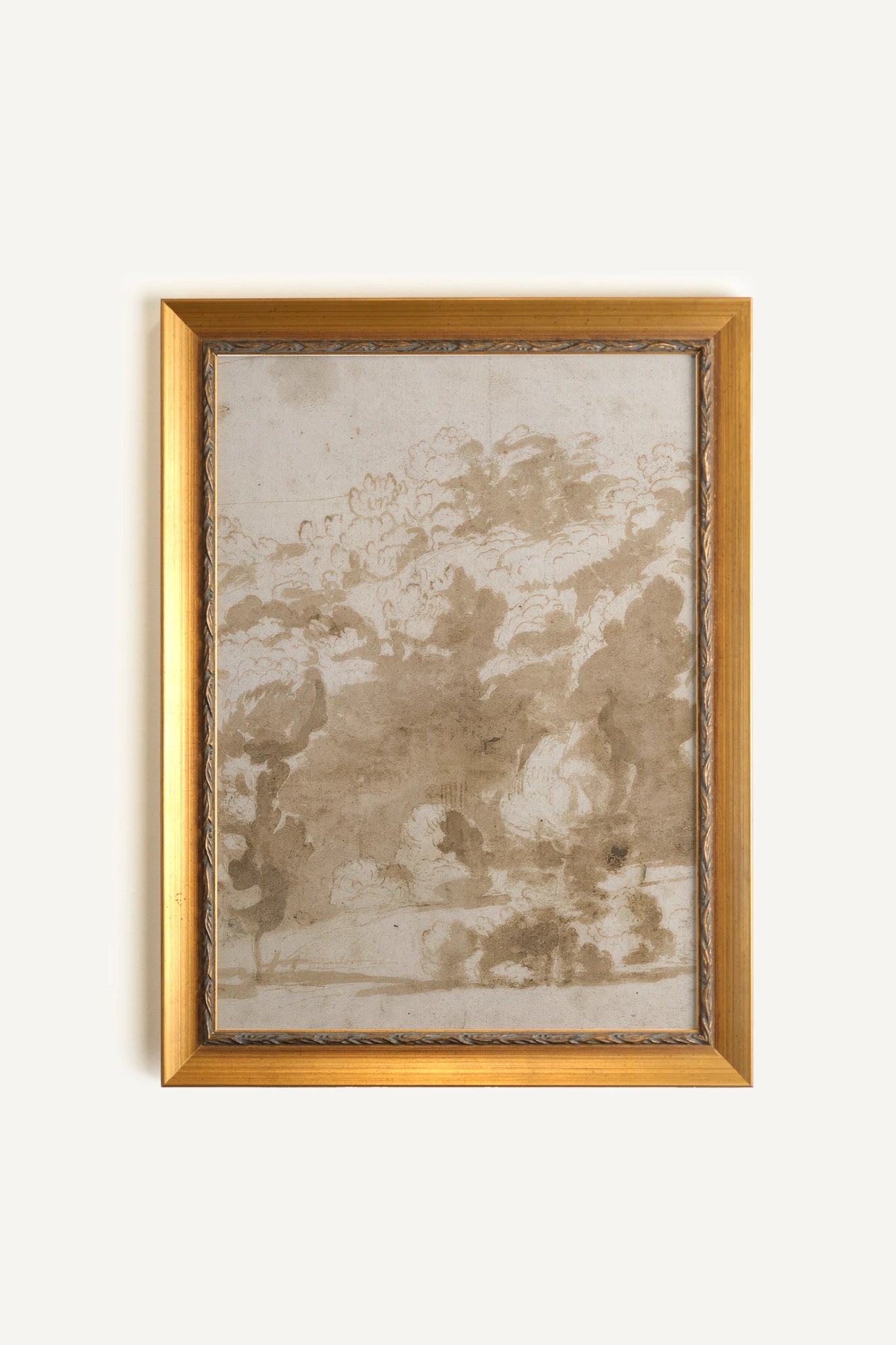 Jardin brumeux, Painting on rigid canvas, framed in Vintage Gold
