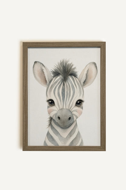 PETIT ZÈBRE, Oeuvre sur toile rigide, encadré Brun Chêne