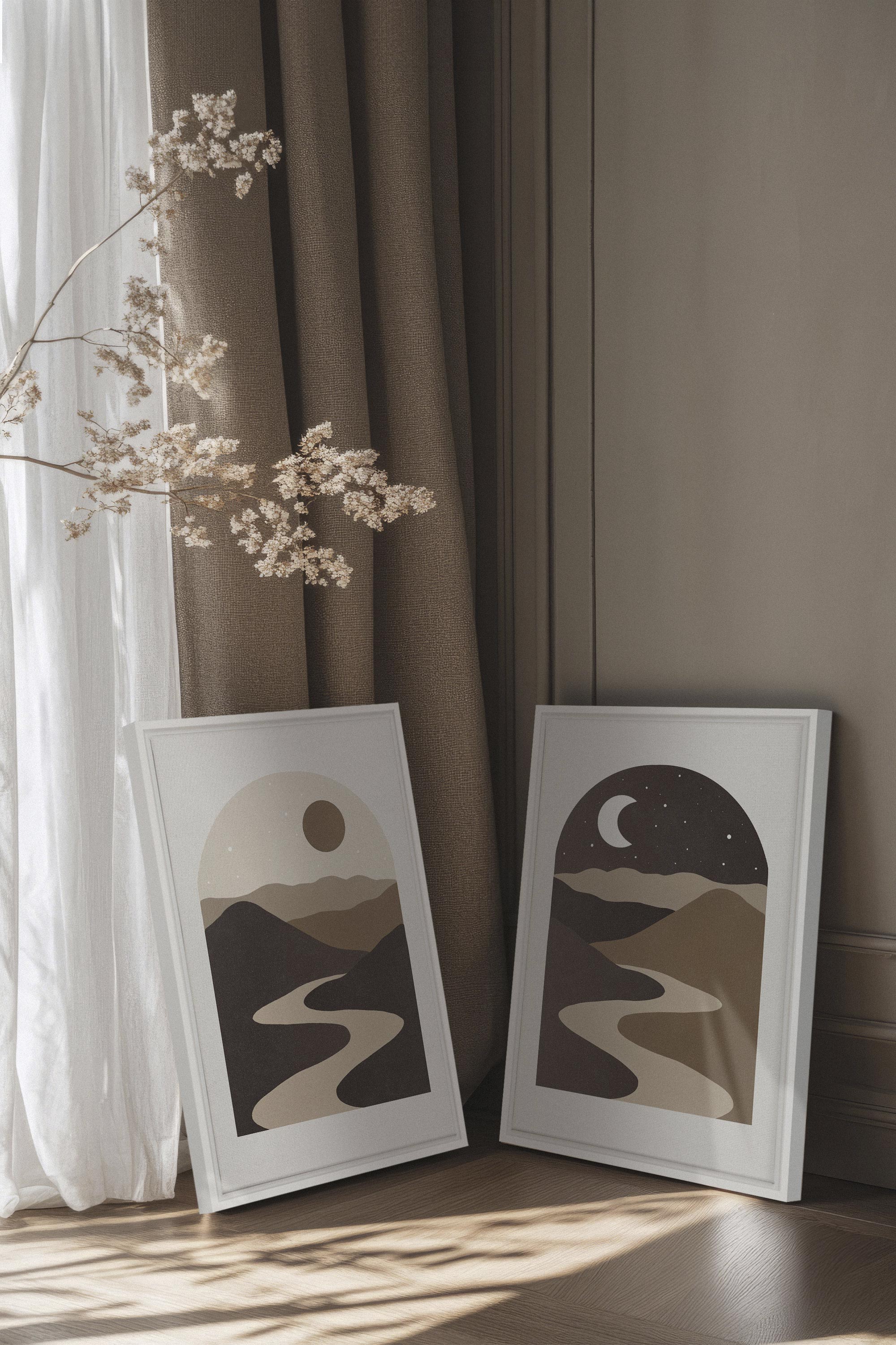 OLEKA CANVAS - DESERT DREAMS DUO, 2 Oeuvres sur toile étirée, encadré Blanc