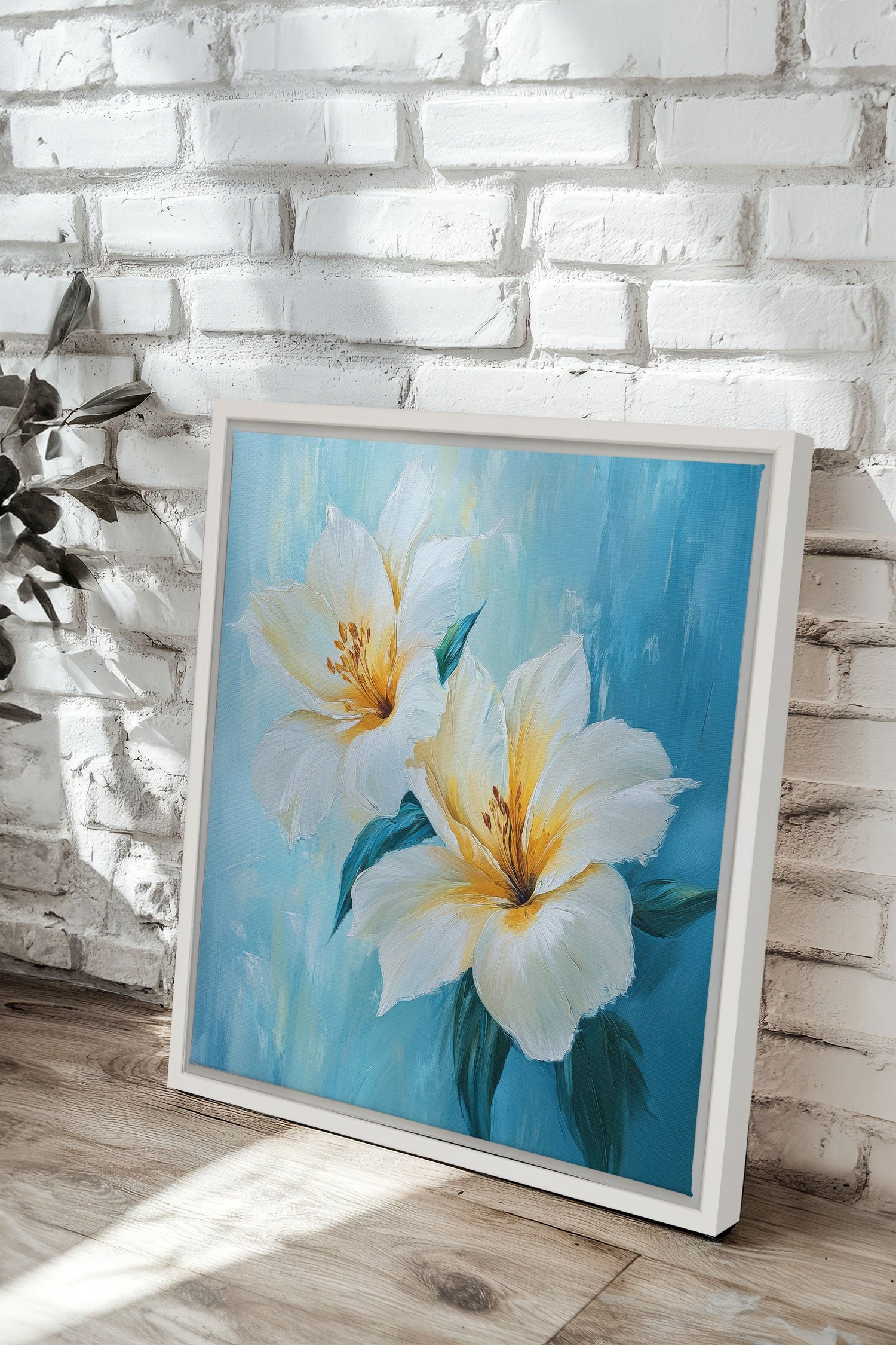 OLEKA CANVAS - AURORE FLORALE, Oeuvre sur toile étirée, encadré Blanc