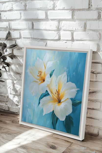 OLEKA CANVAS - AURORE FLORALE, Oeuvre sur toile étirée, encadré Blanc