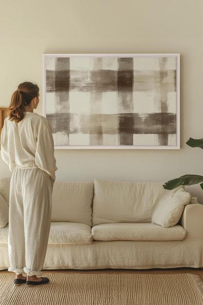 OLEKA CANVAS - CHIC PLAID, Oeuvre sur toile étirée, encadré Blanc