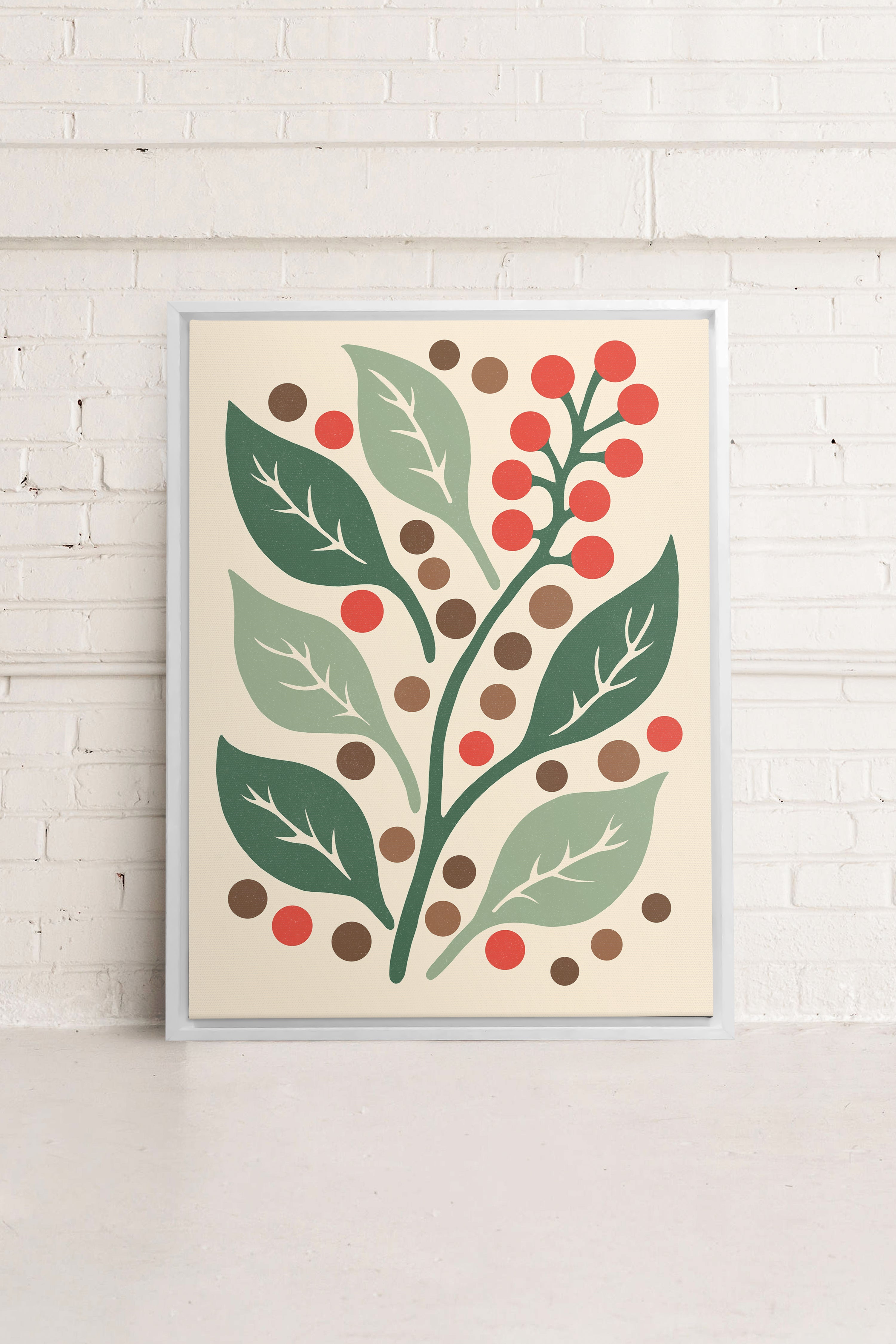 OLEKA CANVAS - SCARLET STEMS, Oeuvre sur toile étirée, encadré Blanc