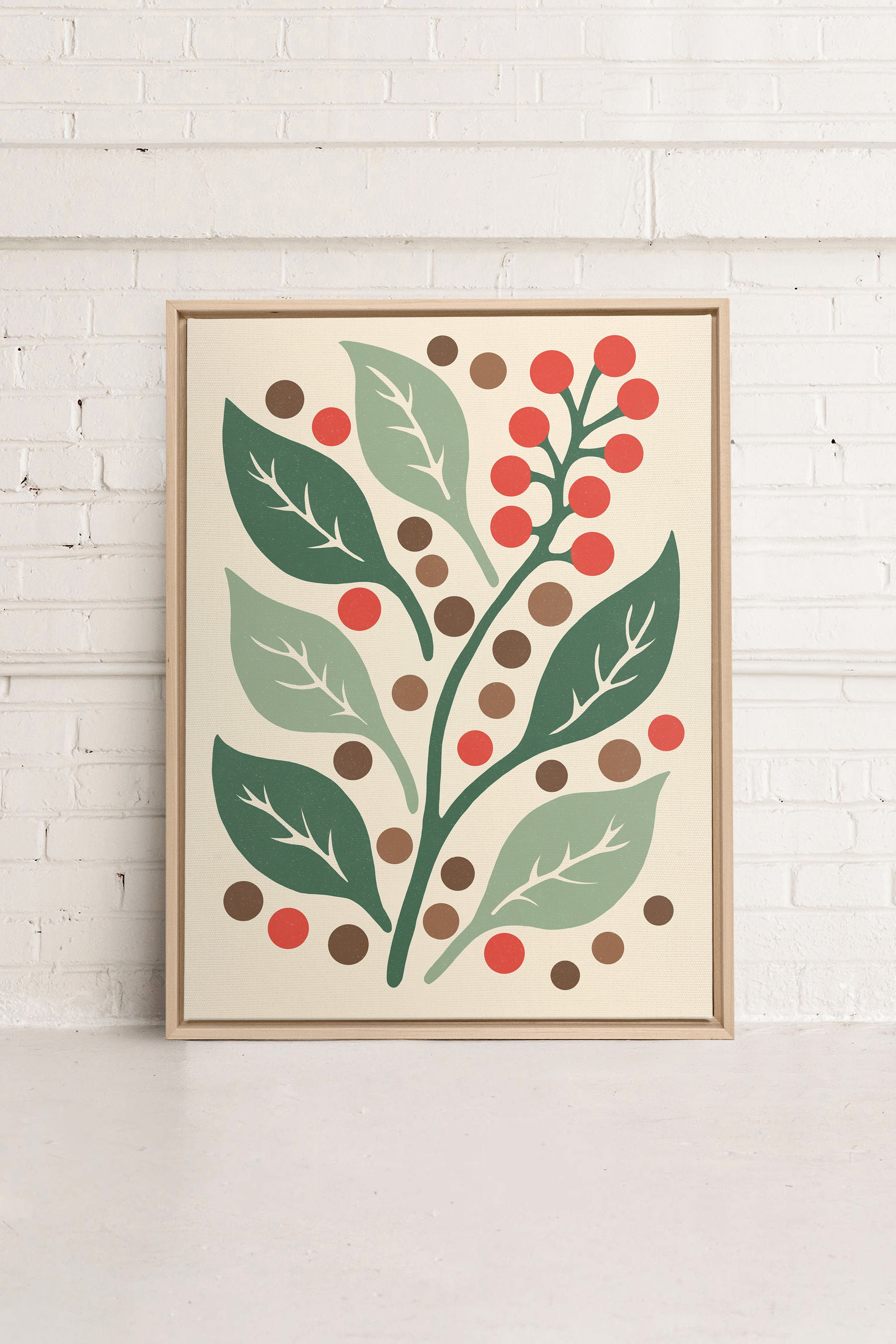 SCARLET STEMS, Artwork on stretched canvas, framed Natural Light