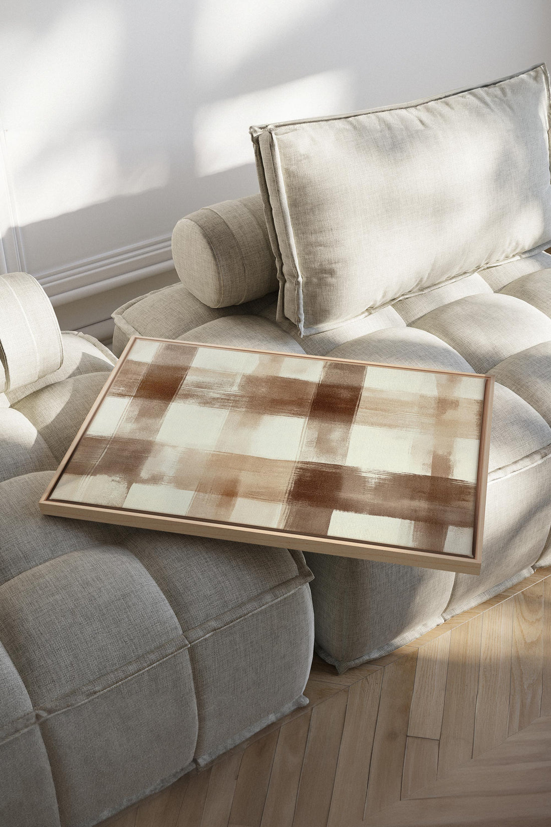 OLEKA CANVAS - CHIC PLAID, Oeuvre sur toile étirée, encadré Naturel Clair