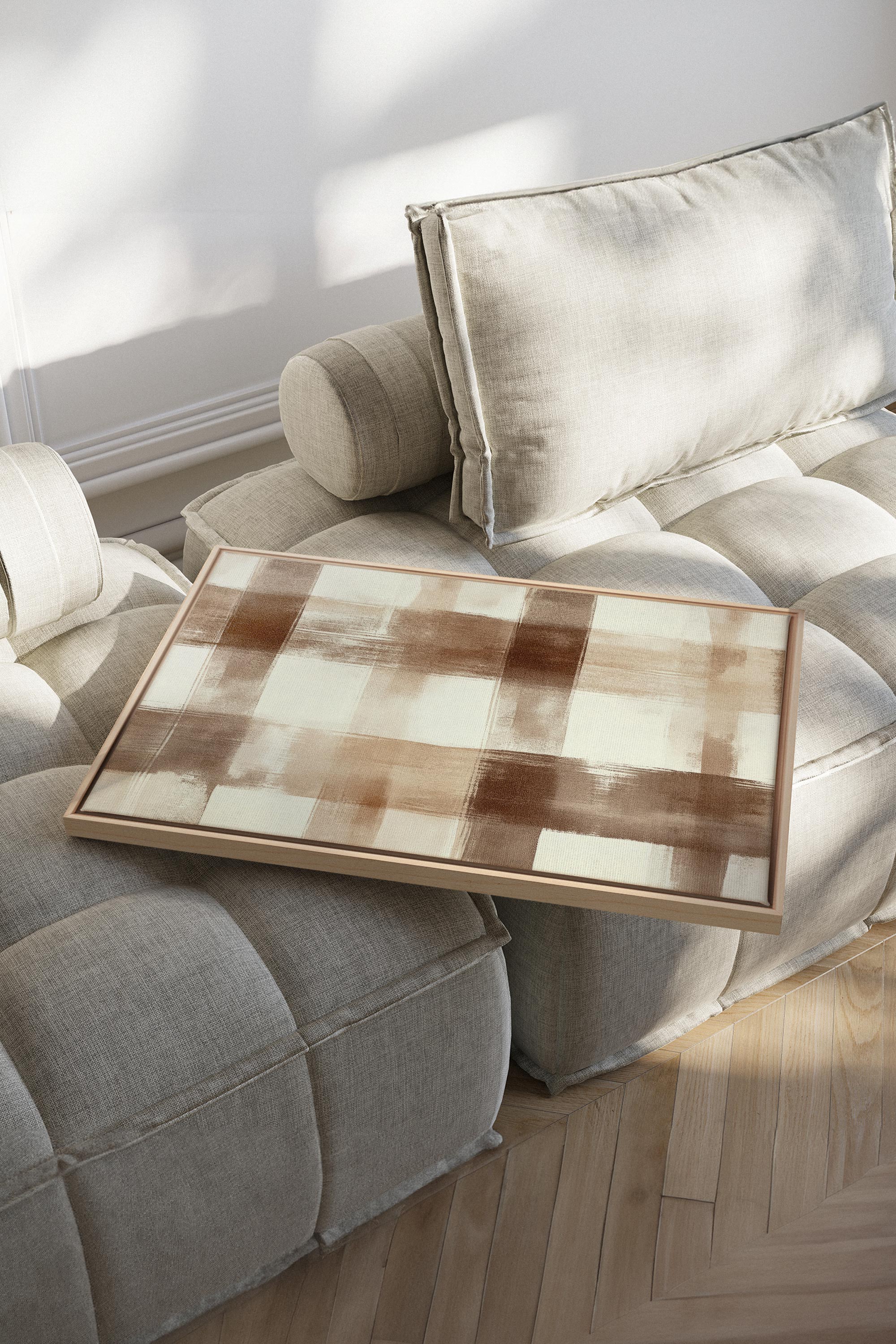 OLEKA CANVAS - CHIC PLAID, Oeuvre sur toile étirée, encadré Naturel Clair