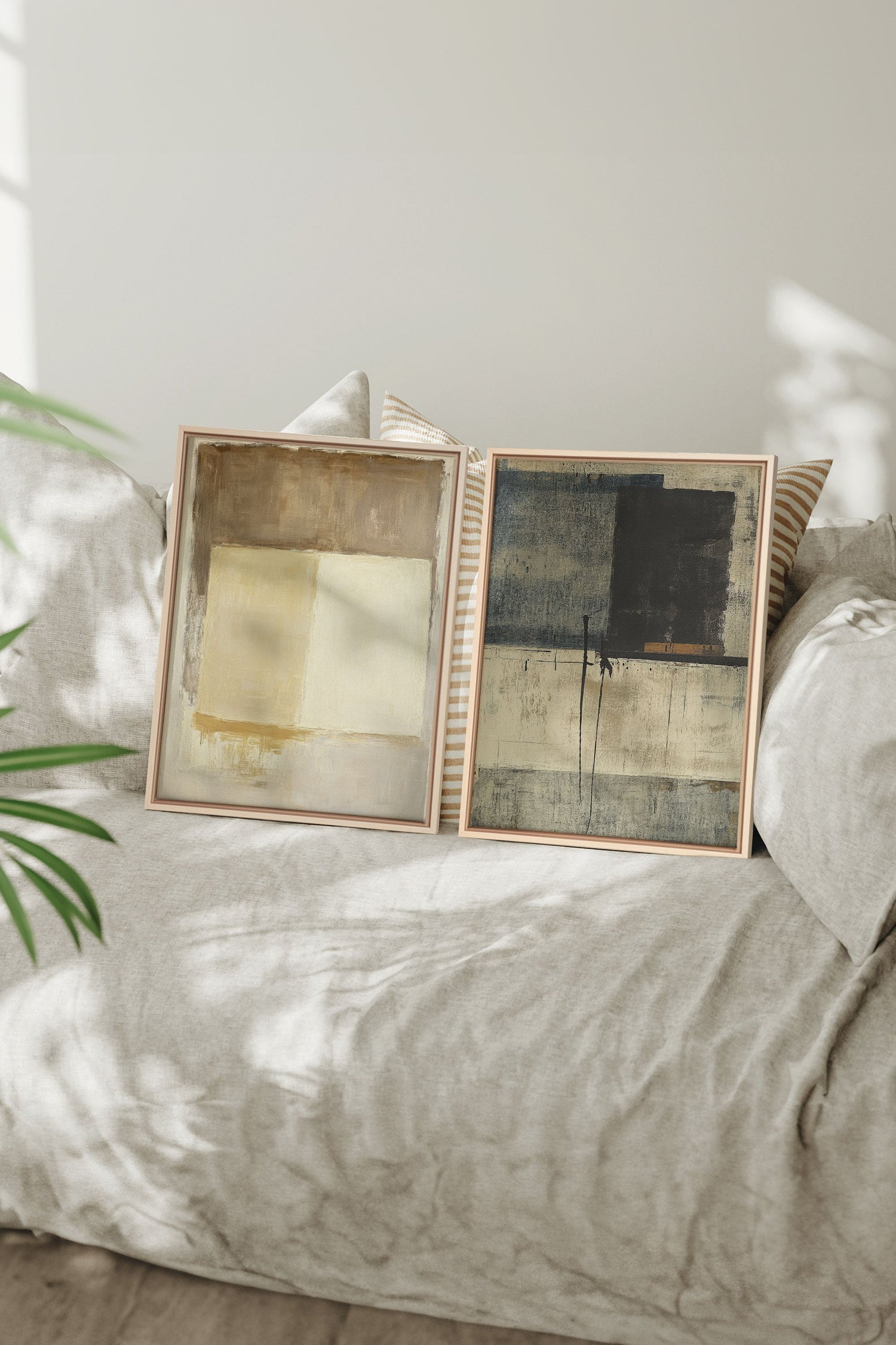 OLEKA CANVAS - DUO HARMONIE ANCIENNE, 2 Oeuvres sur toile étirée, encadré Naturel Clair