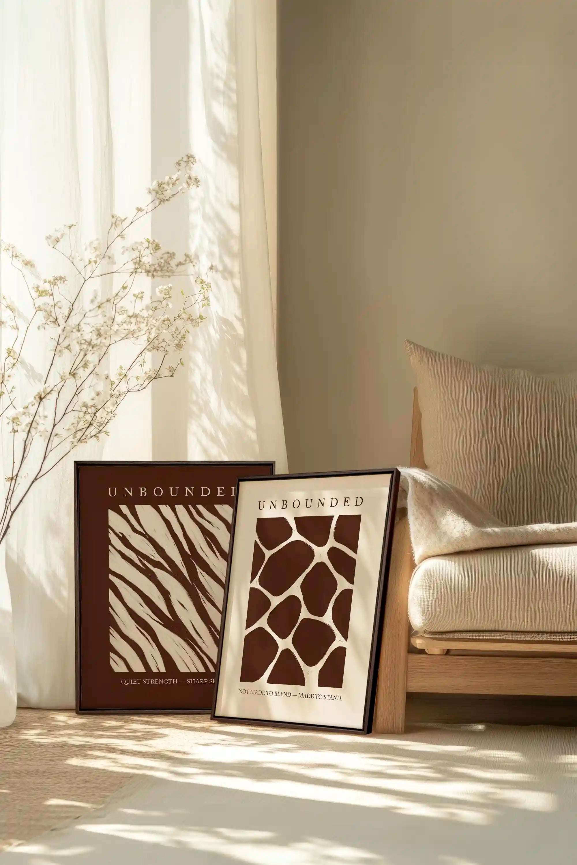 UNBOUNDED DUO, 2 Works on stretched canvas, framed Walnut Brown