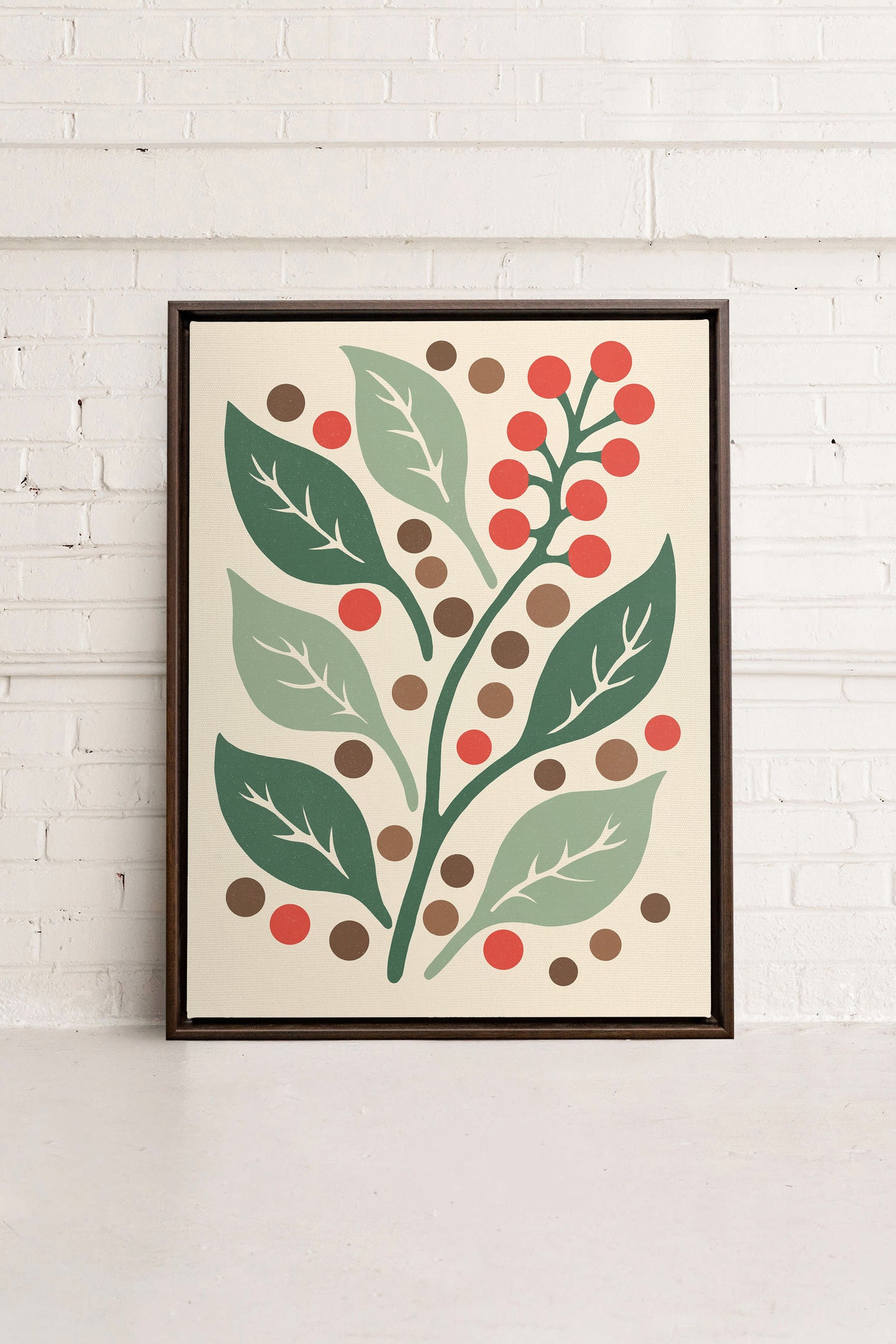 OLEKA CANVAS - SCARLET STEMS, Oeuvre sur toile étirée, encadré Brun Noyer