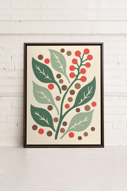 OLEKA CANVAS - SCARLET STEMS, Oeuvre sur toile étirée, encadré Brun Noyer