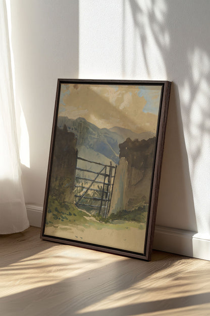 OLEKA CANVAS - GATE TO THE HILLS, Oeuvre sur toile étirée, encadré Brun Noyer