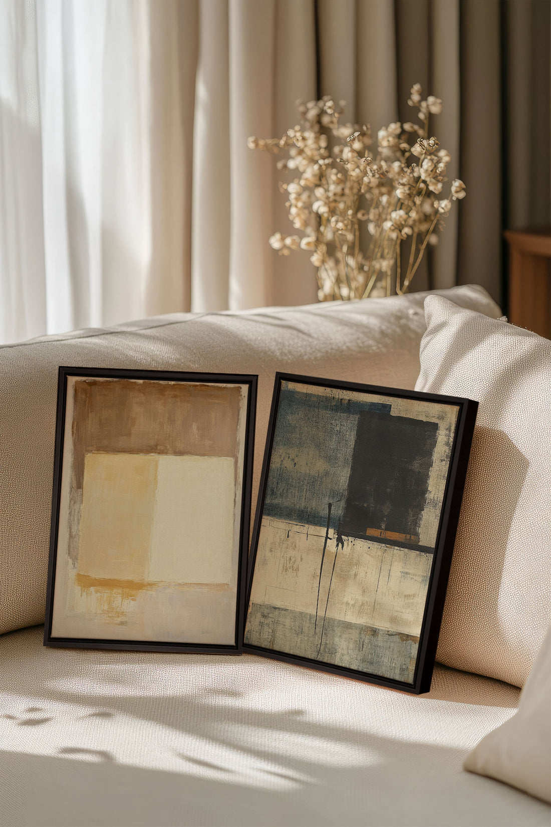 OLEKA CANVAS - DUO HARMONIE ANCIENNE, 2 Oeuvres sur toile étirée, encadré Noir