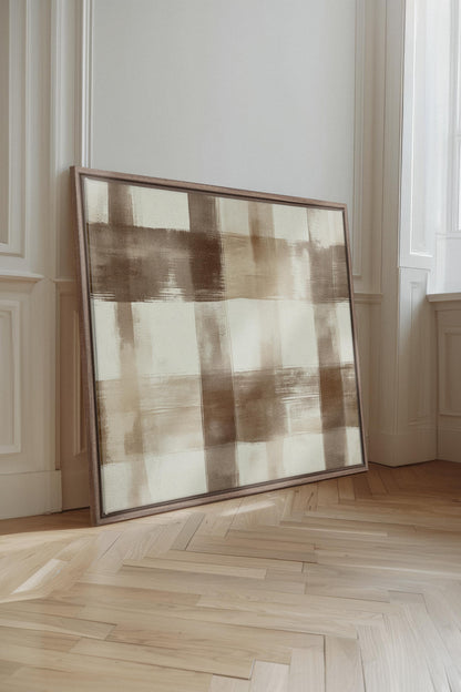 OLEKA CANVAS - CHIC PLAID, Oeuvre sur toile étirée, encadré Brun Chêne