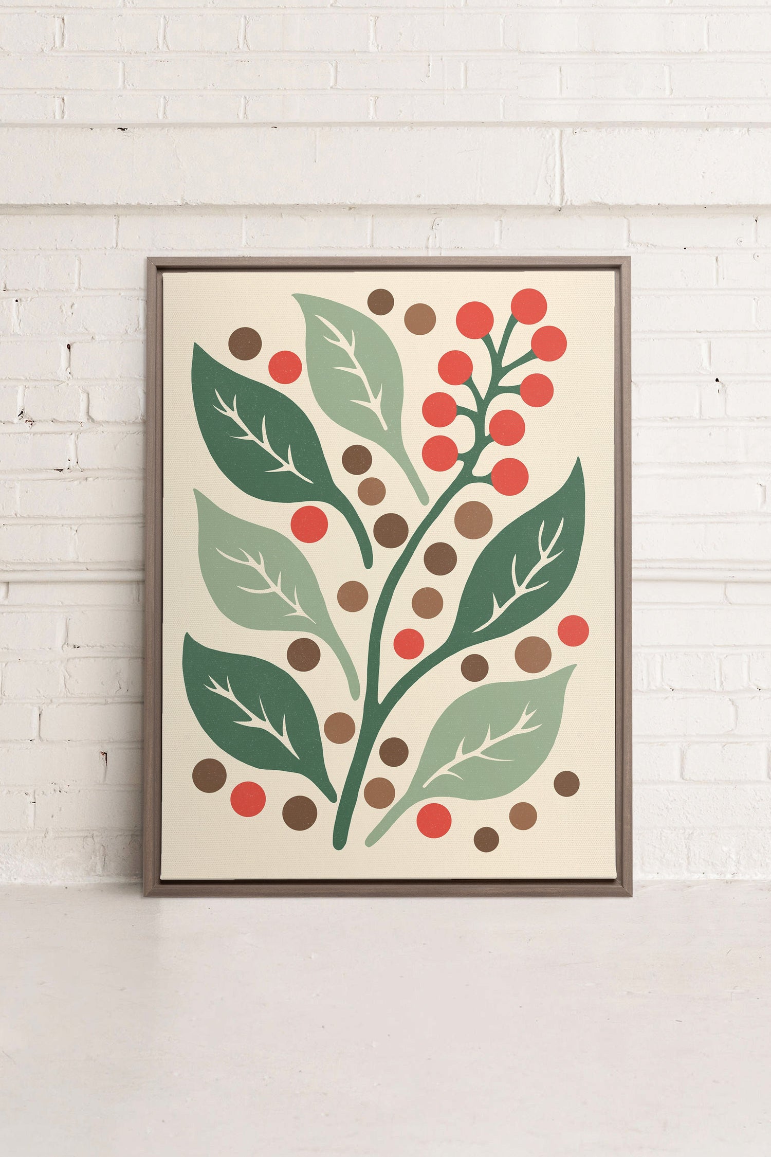 OLEKA CANVAS - SCARLET STEMS, Oeuvre sur toile étirée, encadré Brun Chêne