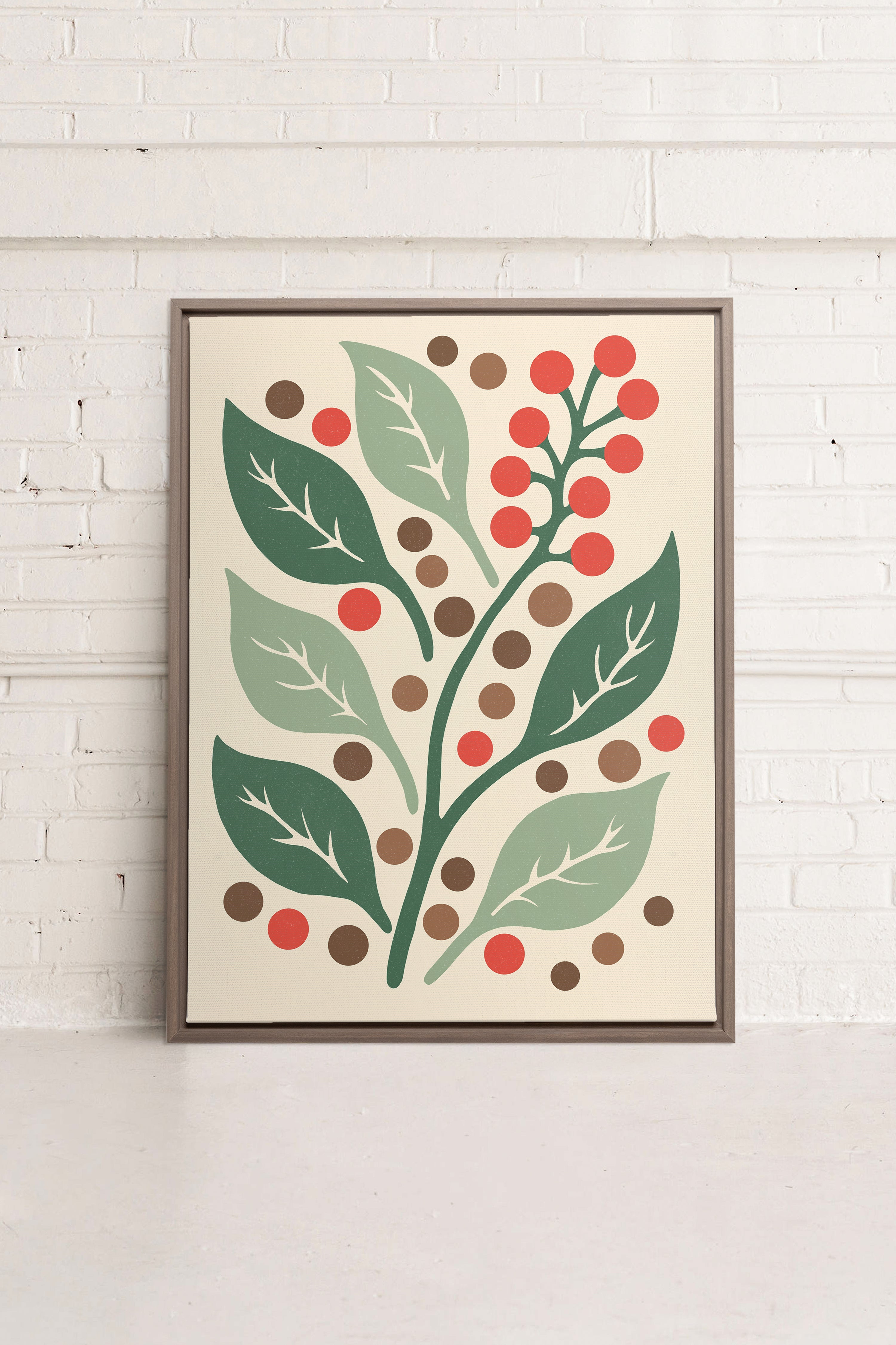 OLEKA CANVAS - SCARLET STEMS, Oeuvre sur toile étirée, encadré Brun Chêne