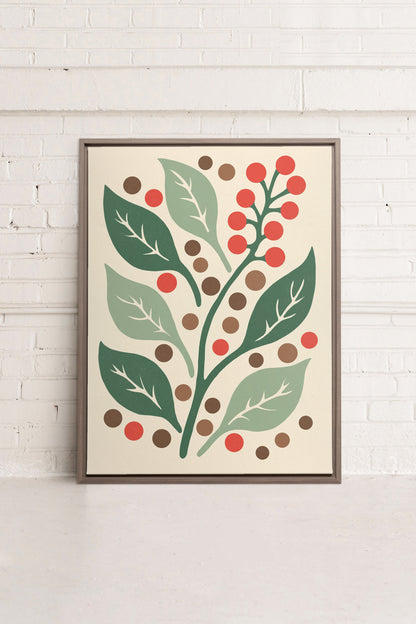 OLEKA CANVAS - SCARLET STEMS, Oeuvre sur toile étirée, encadré Brun Chêne