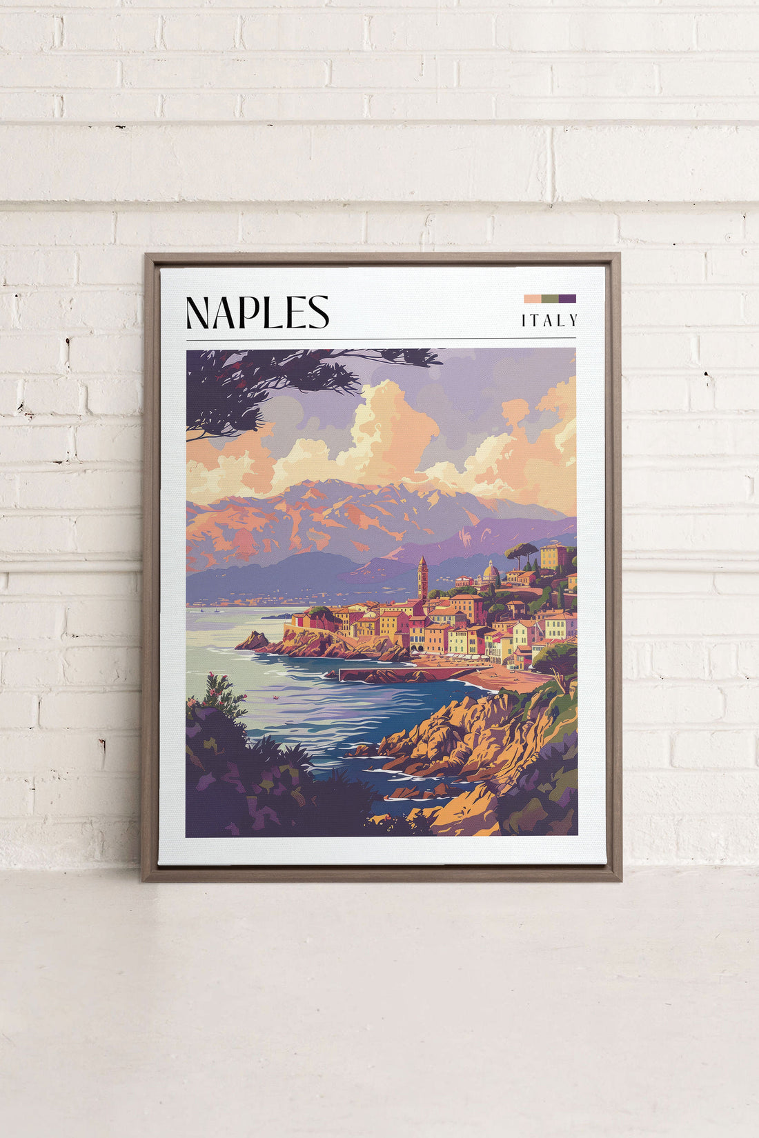 OLEKA CANVAS - Naples, Oeuvre sur toile étirée, encadré Brun Chêne