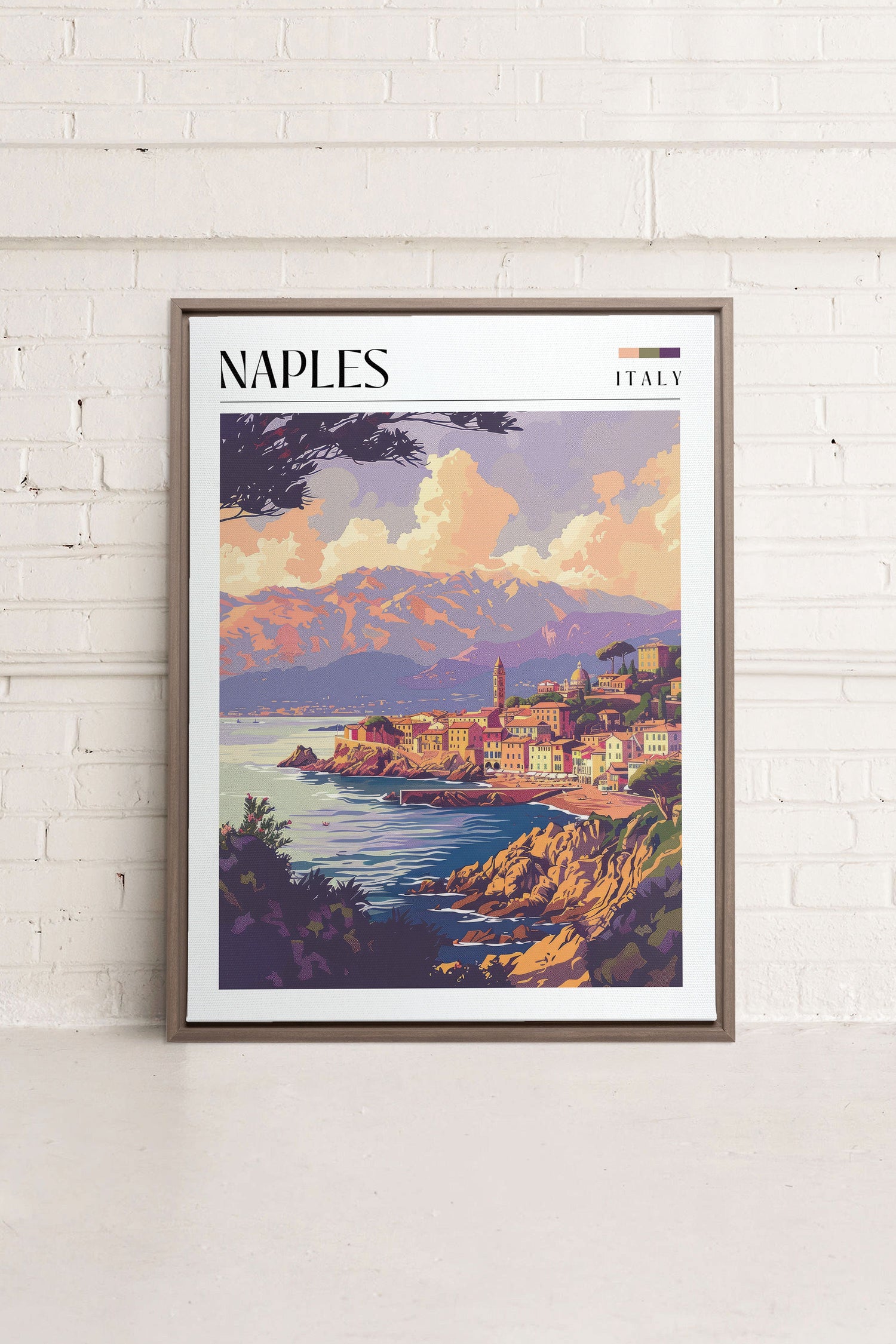 OLEKA CANVAS - Naples, Oeuvre sur toile étirée, encadré Brun Chêne