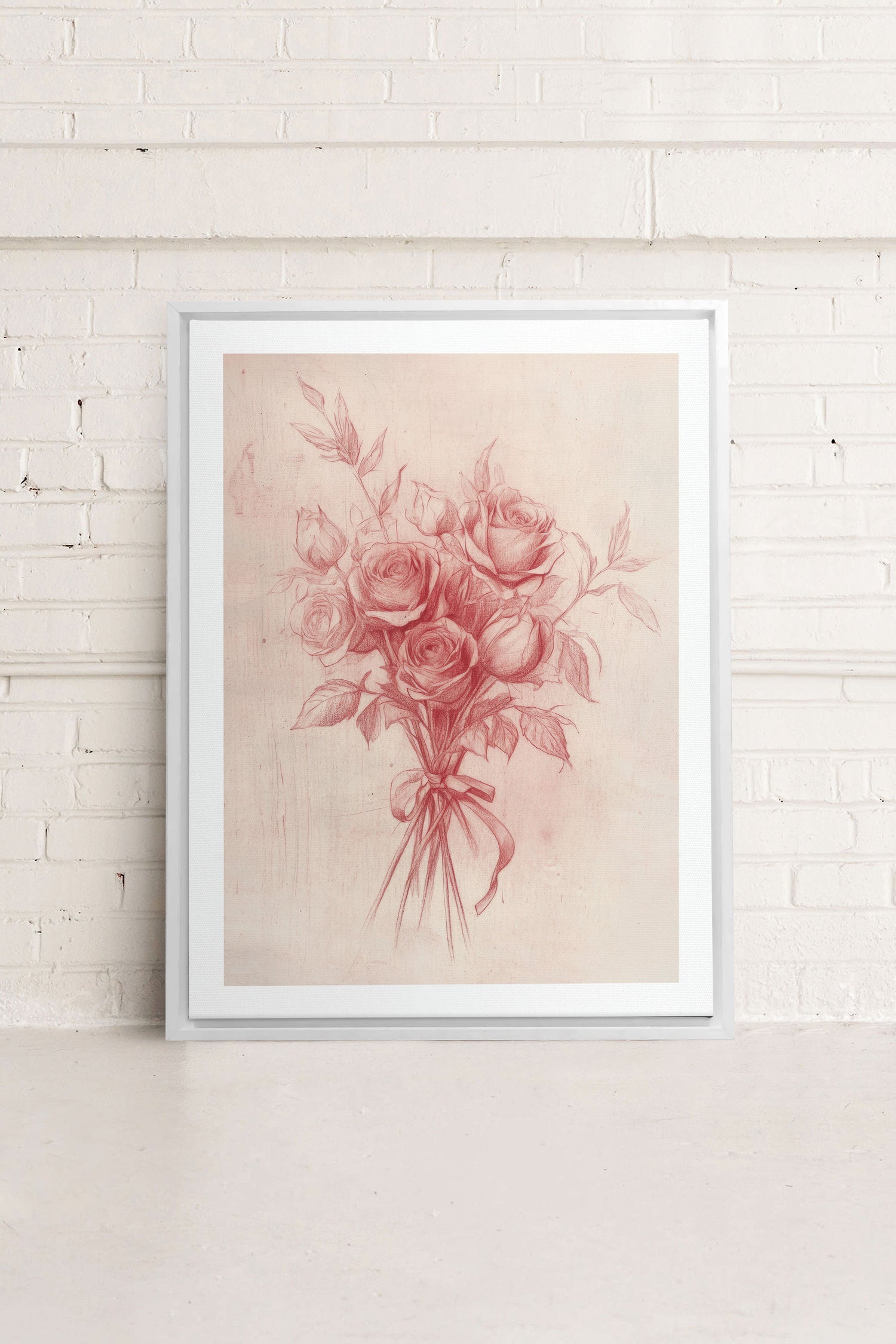 OLEKA CANVAS - ÉCLATS DE ROSES, Oeuvre sur toile étirée, encadré Blanc