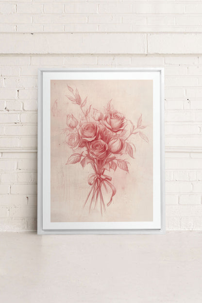 OLEKA CANVAS - ÉCLATS DE ROSES, Oeuvre sur toile étirée, encadré Blanc