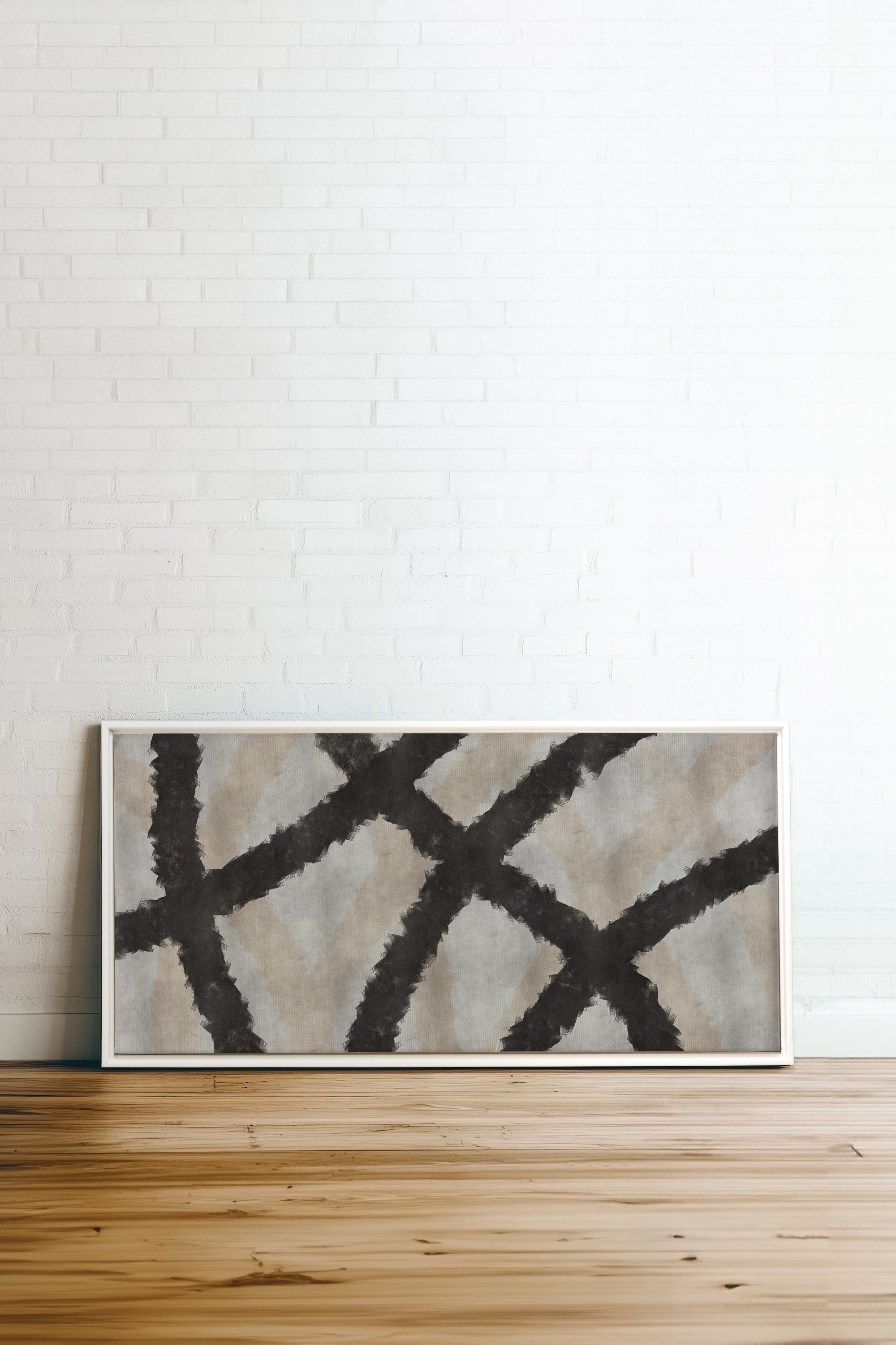 OLEKA CANVAS - BLACK THREADS, Oeuvre sur toile étirée, encadré Blanc