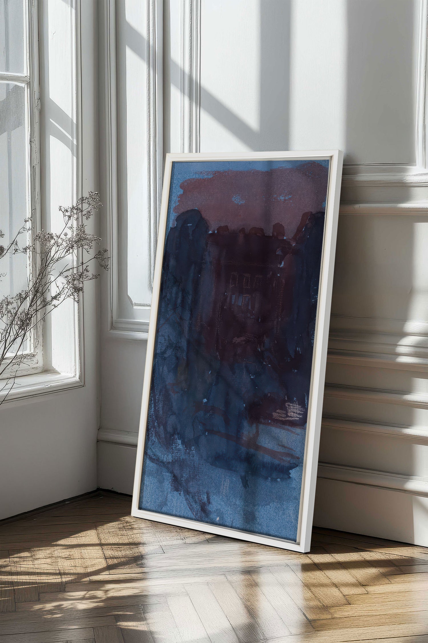 BURNT NIGHTFALL, Artwork on stretched canvas, framed in white