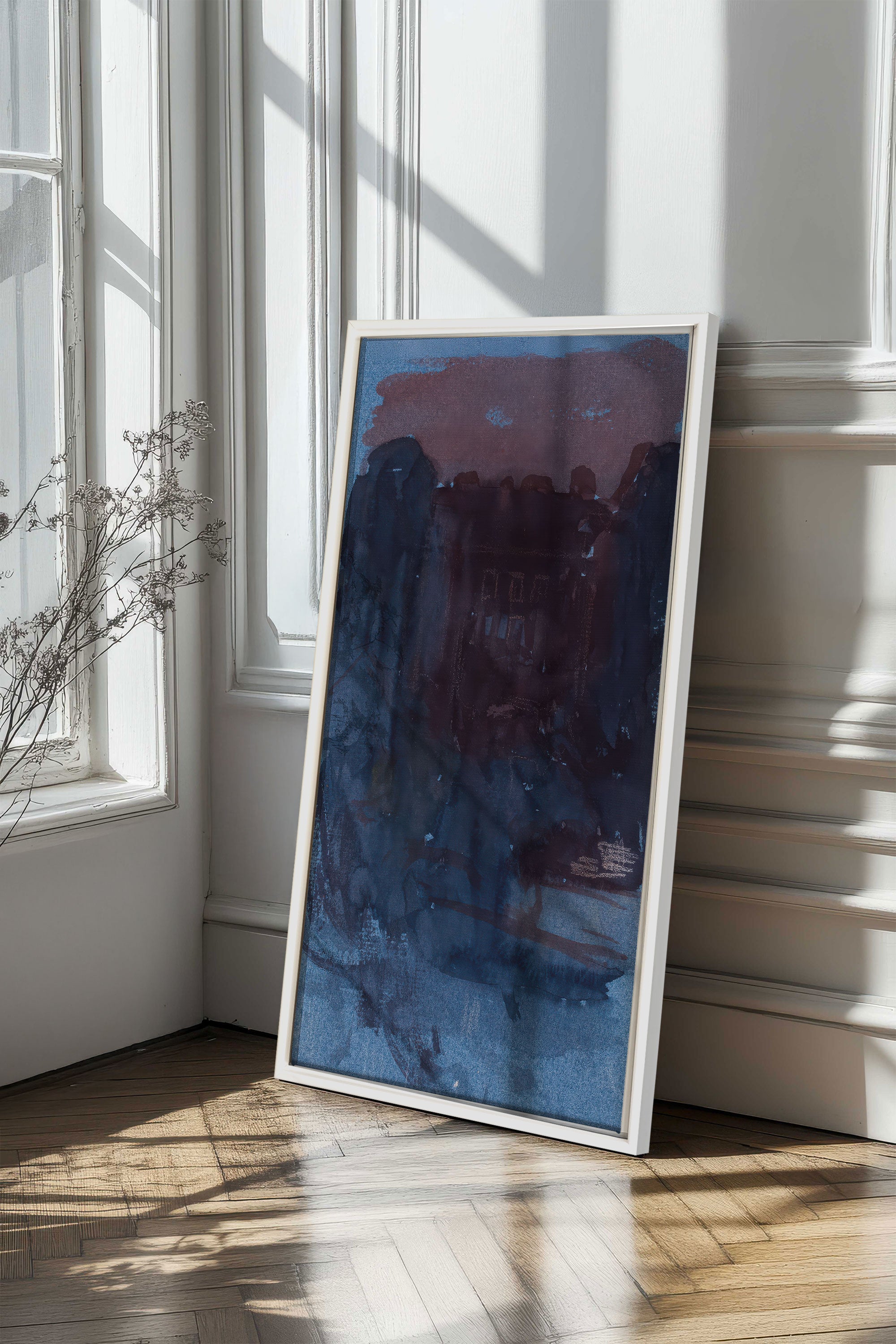 BURNT NIGHTFALL, Artwork on stretched canvas, framed in white