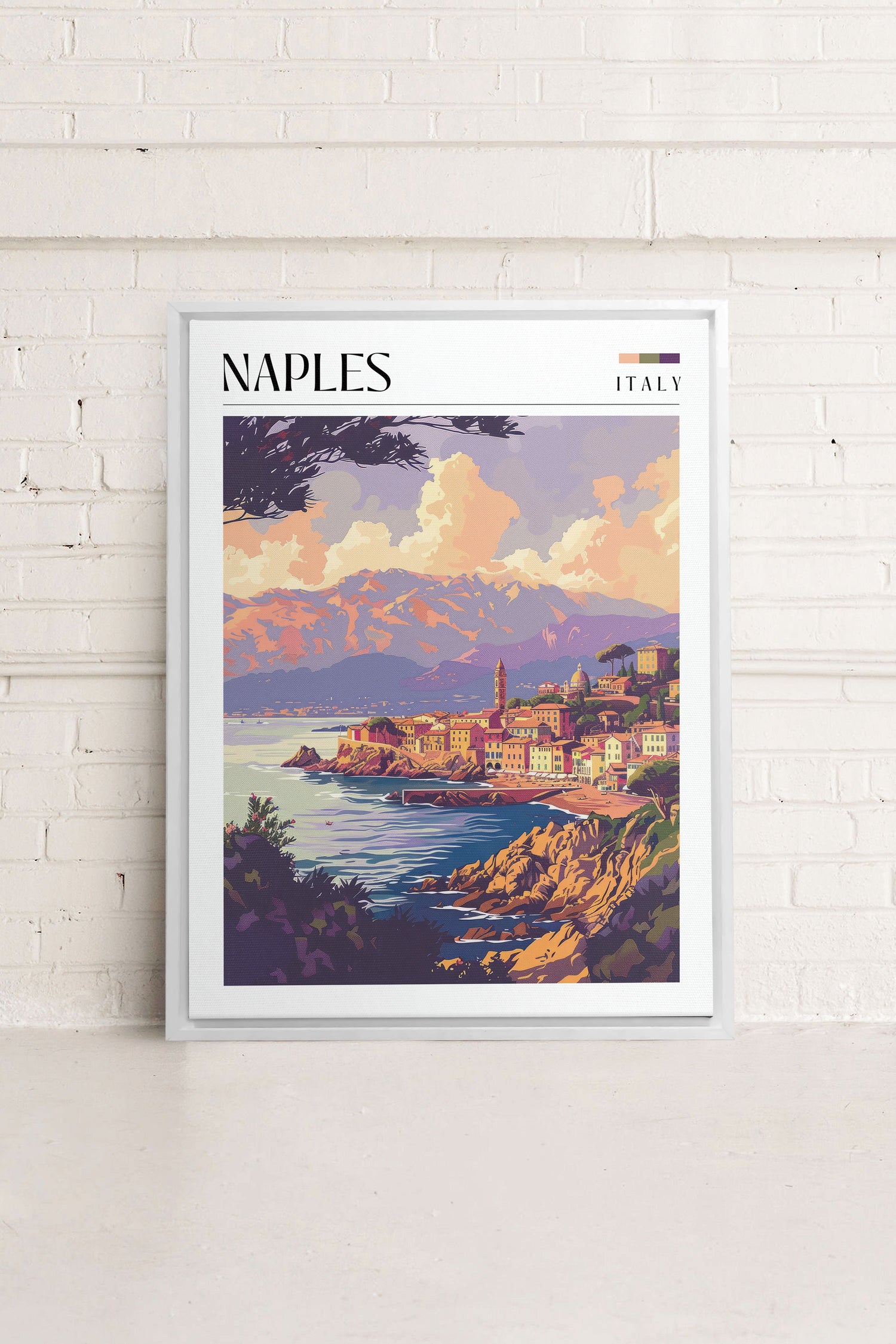 OLEKA CANVAS - Naples, Oeuvre sur toile étirée, encadré Blanc