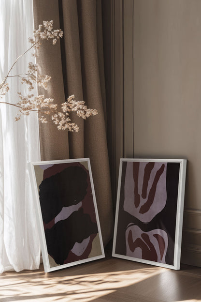 OLEKA CANVAS - DUO INK &amp; DUST, 2 Oeuvres sur toile étirée, encadré Blanc