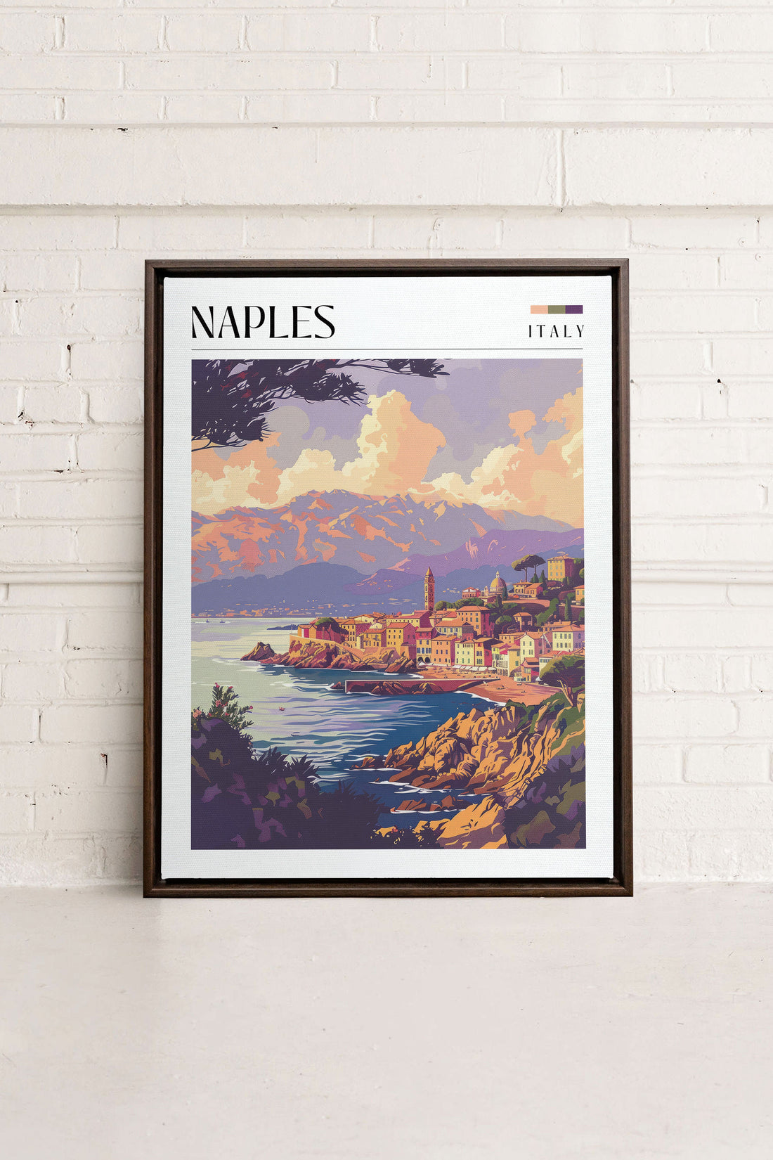 OLEKA CANVAS - Naples, Oeuvre sur toile étirée, encadré Brun Noyer