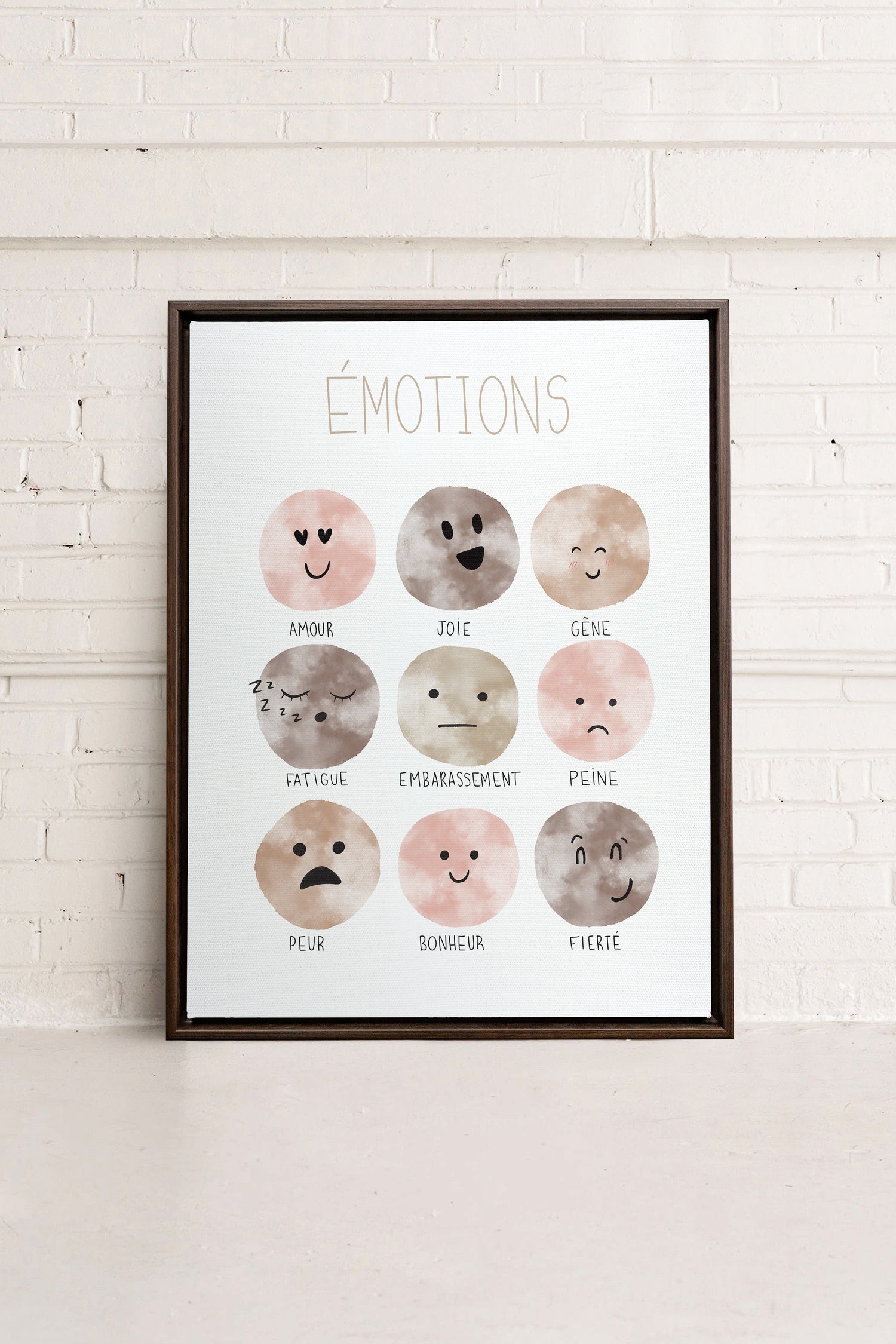 OLEKA CANVAS - ÉMOTIONS, Oeuvre sur toile étirée, encadré Brun Noyer
