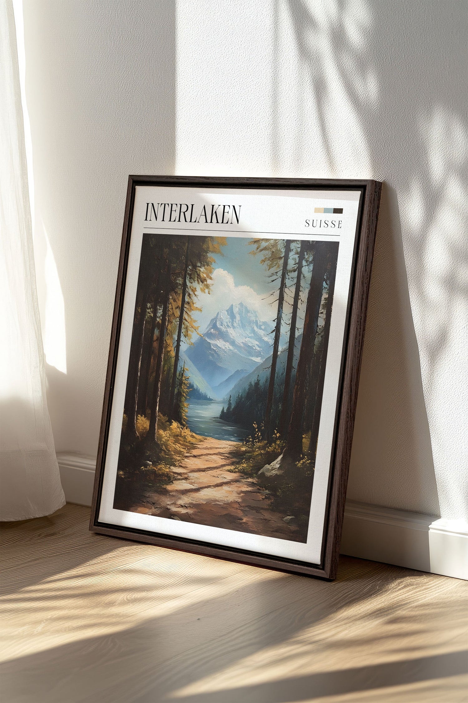 OLEKA CANVAS - INTERLAKEN, Oeuvre sur toile étirée, encadré Brun Noyer