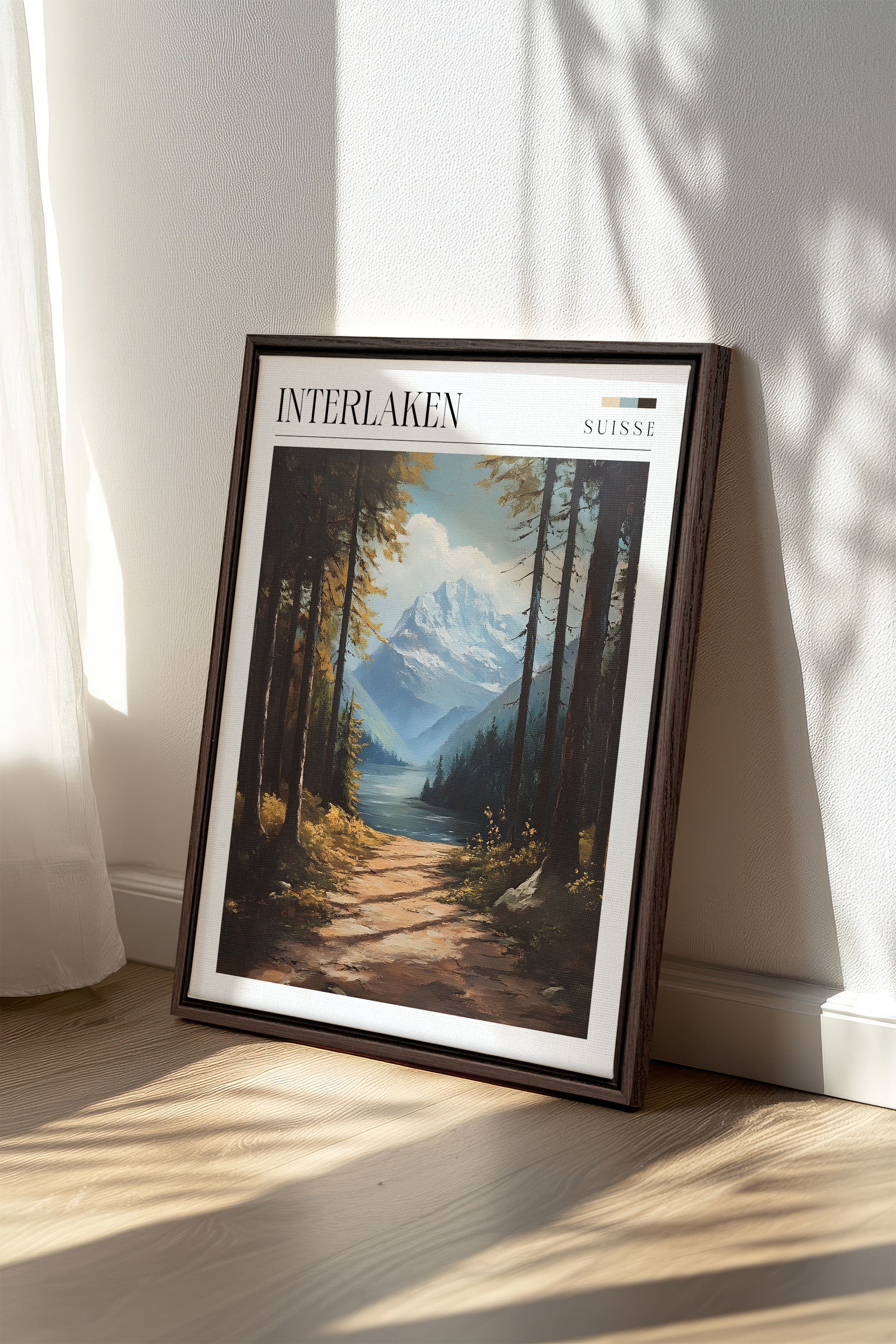 OLEKA CANVAS - INTERLAKEN, Oeuvre sur toile étirée, encadré Brun Noyer