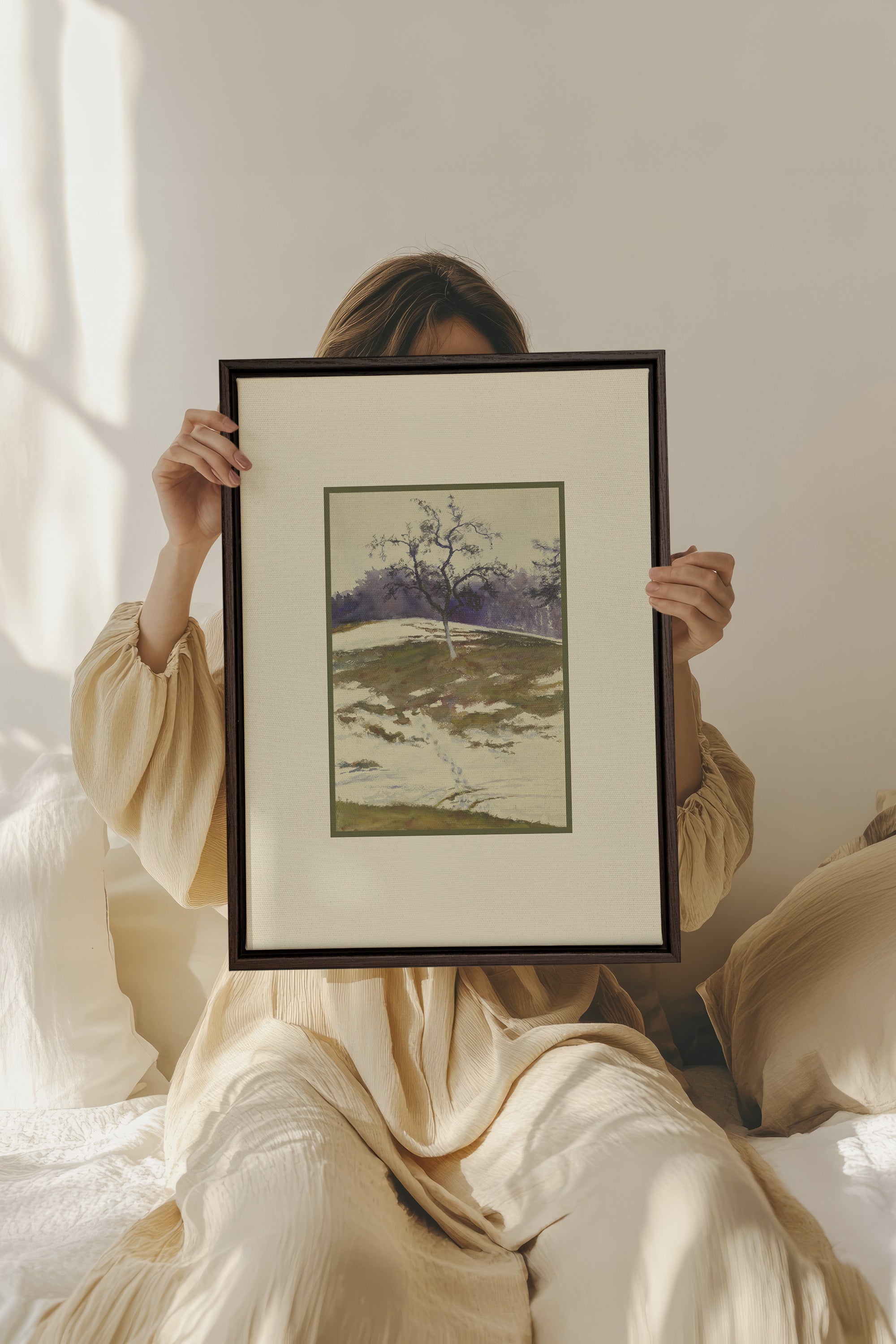 VESTIGE DE SAISON, Artwork on stretched canvas, framed in Walnut Brown