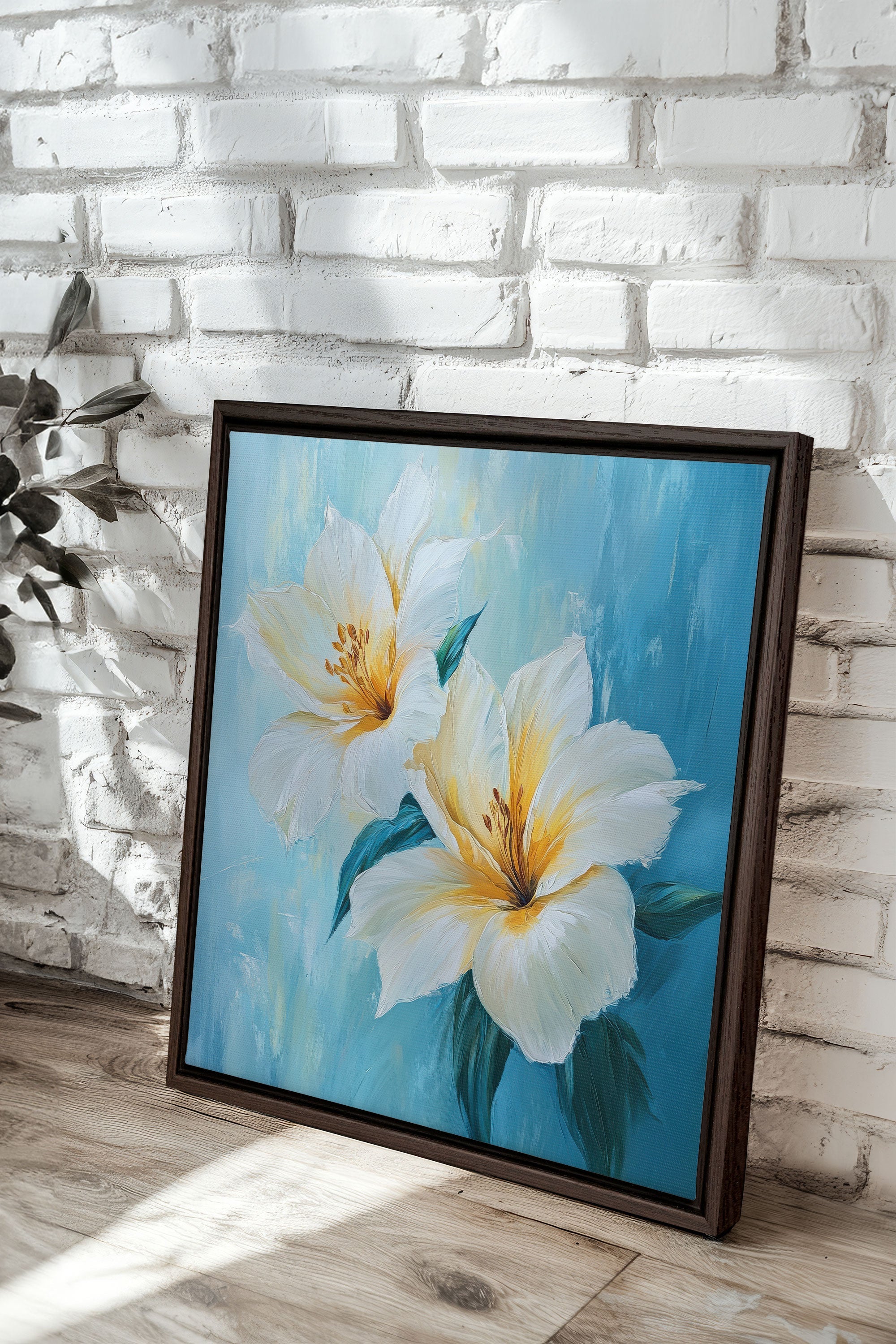 OLEKA CANVAS - AURORE FLORALE, Oeuvre sur toile étirée, encadré Brun Noyer