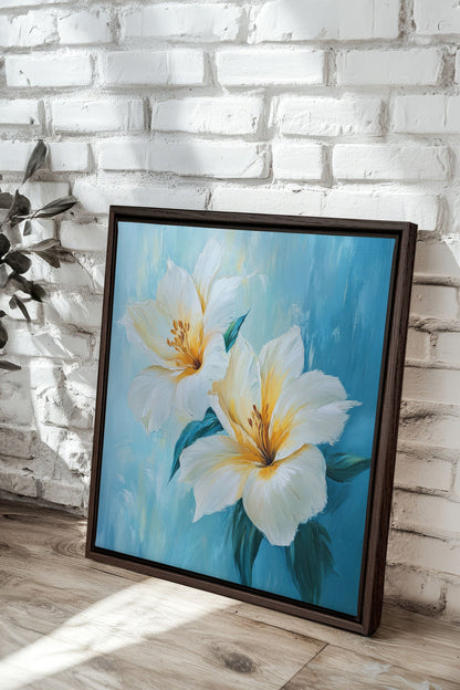 OLEKA CANVAS - AURORE FLORALE, Oeuvre sur toile étirée, encadré Brun Noyer