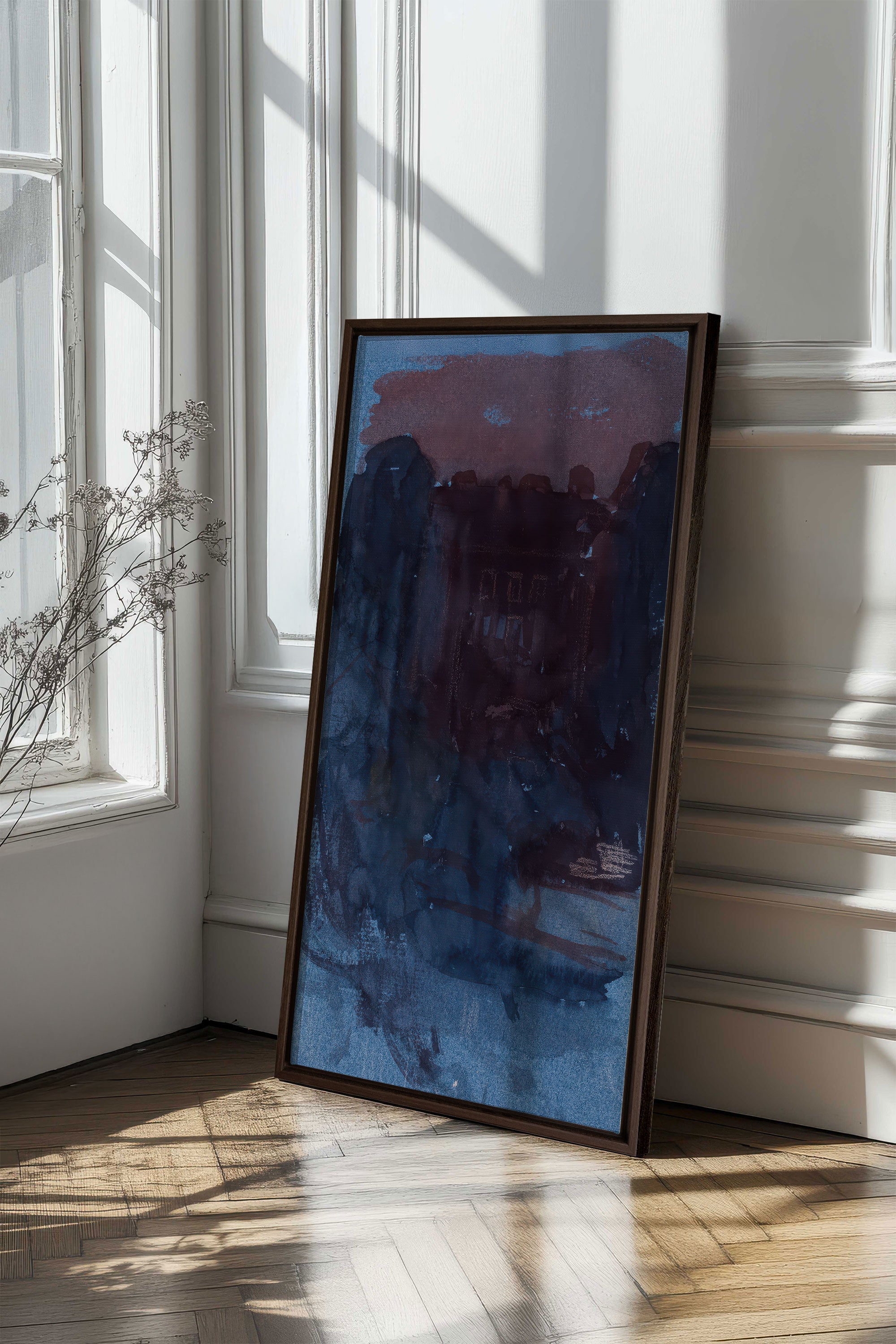 BURNT NIGHTFALL, Artwork on stretched canvas, framed in Walnut Brown