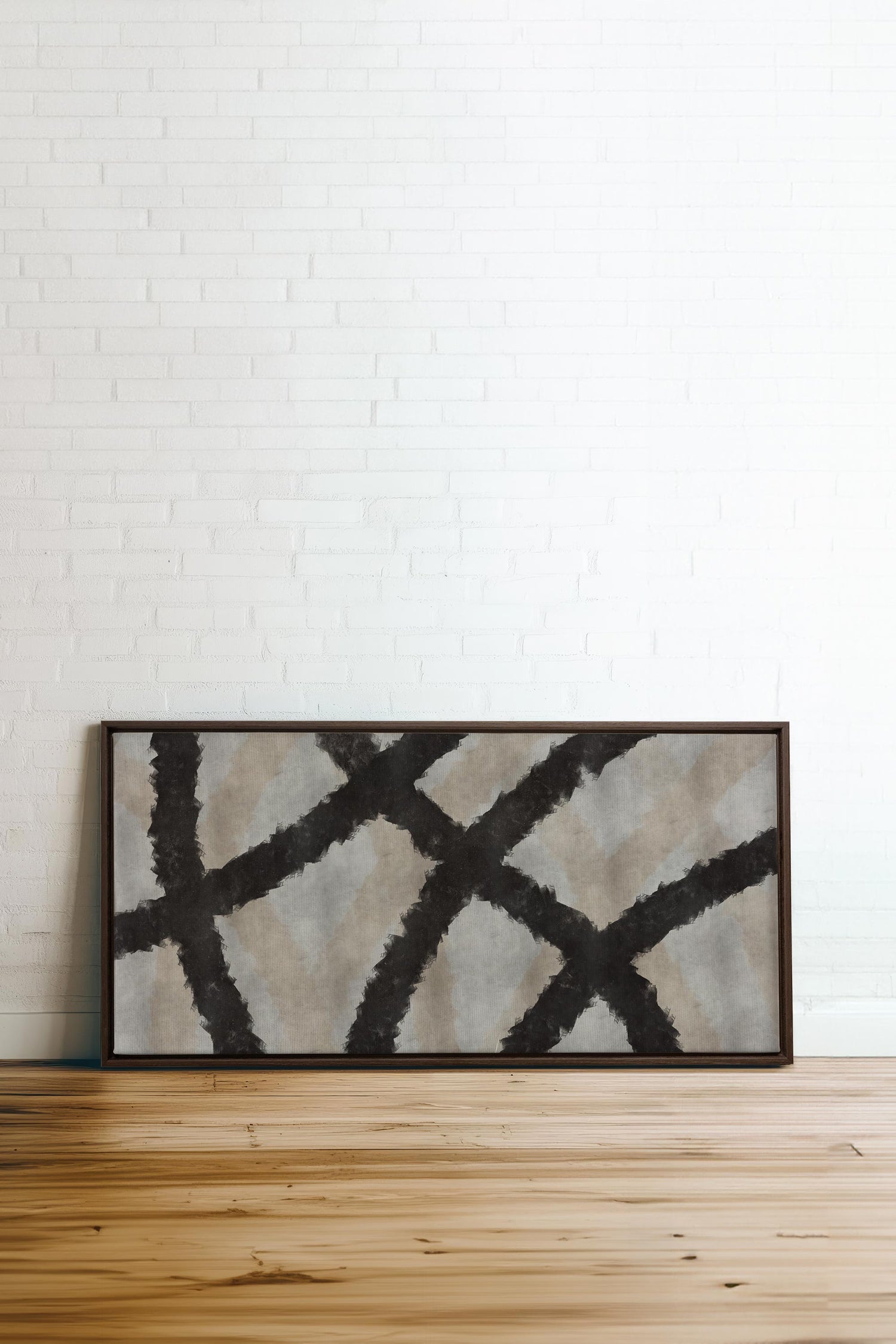 OLEKA CANVAS - BLACK THREADS, Oeuvre sur toile étirée, encadré Brun Noyer