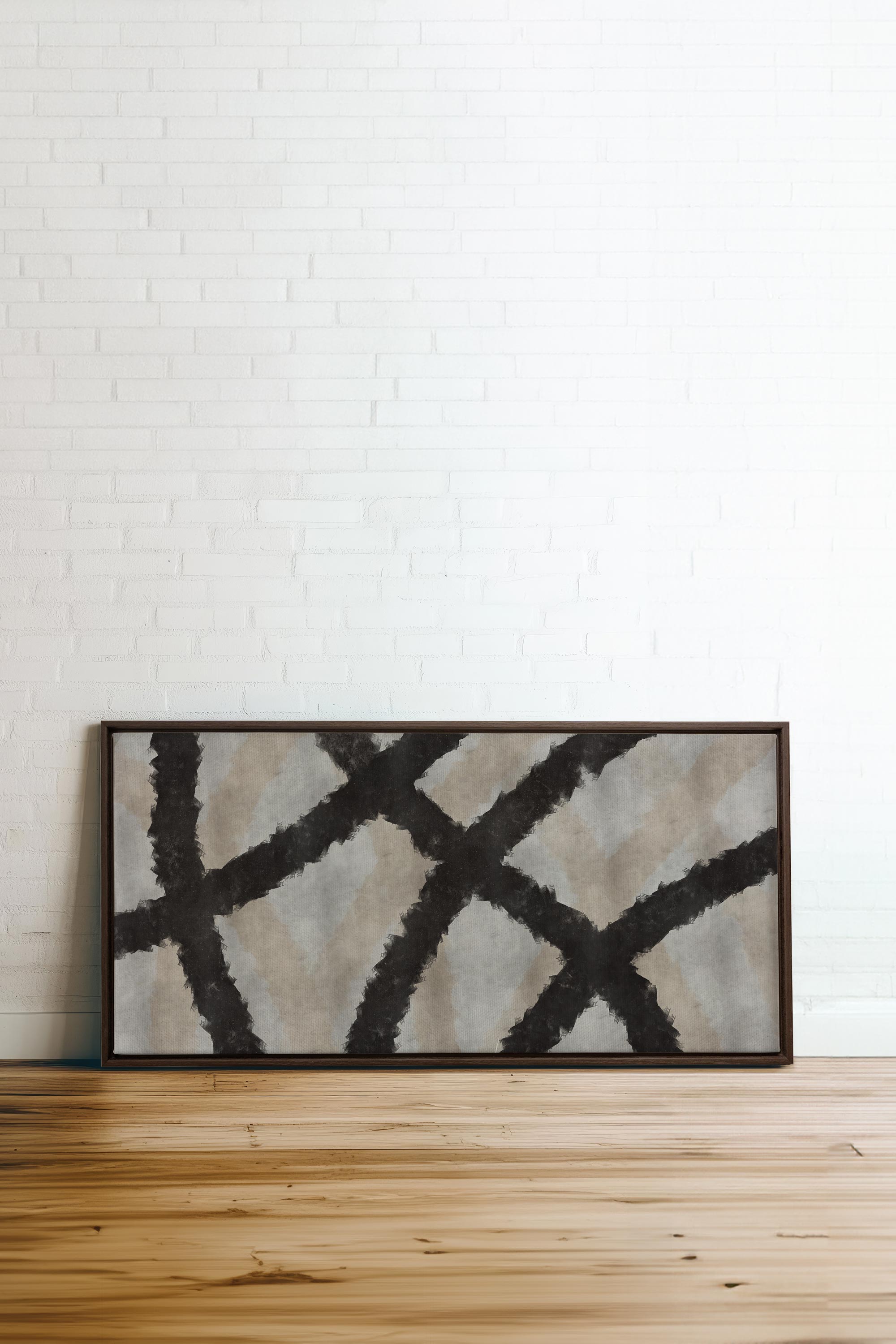 OLEKA CANVAS - BLACK THREADS, Oeuvre sur toile étirée, encadré Brun Noyer