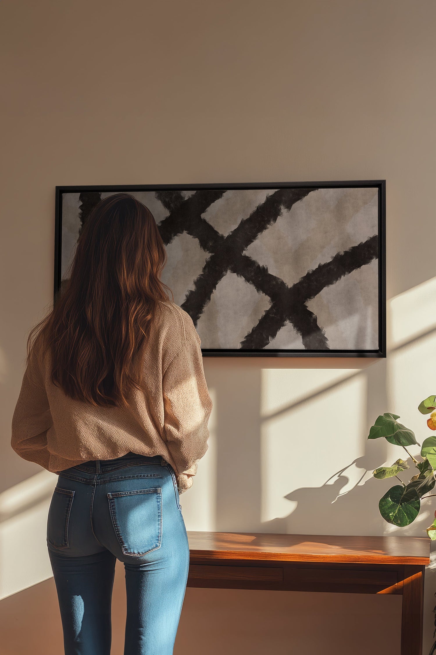 OLEKA CANVAS - BLACK THREADS, Oeuvre sur toile étirée, encadré Noir