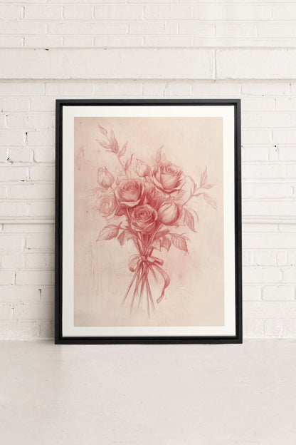 OLEKA CANVAS - ÉCLATS DE ROSES, Oeuvre sur toile étirée, encadré Noir