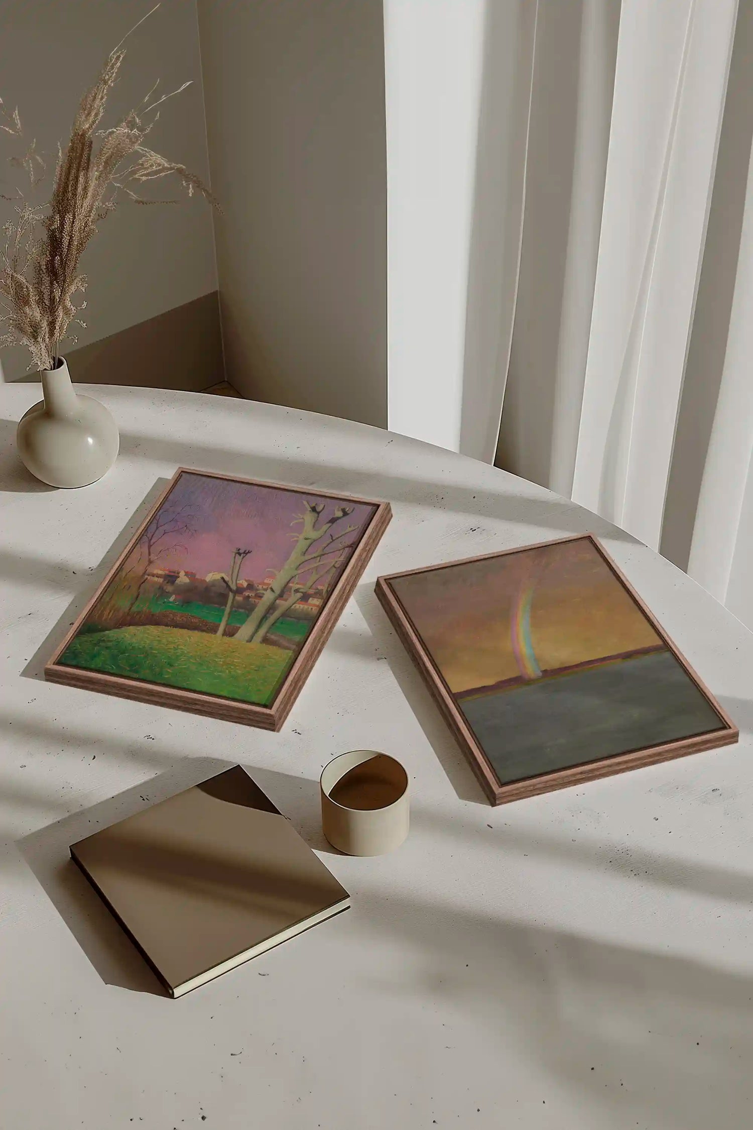 BOUND BY LIGHT DUO, Work on stretched canvas, framed Oak Brown