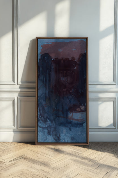 BURNT NIGHTFALL, Artwork on stretched canvas, framed in Brown Oak