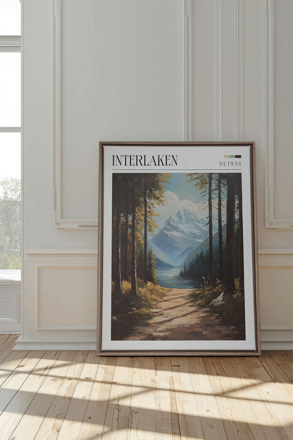 OLEKA CANVAS - INTERLAKEN, Oeuvre sur toile étirée, encadré Brun Chêne