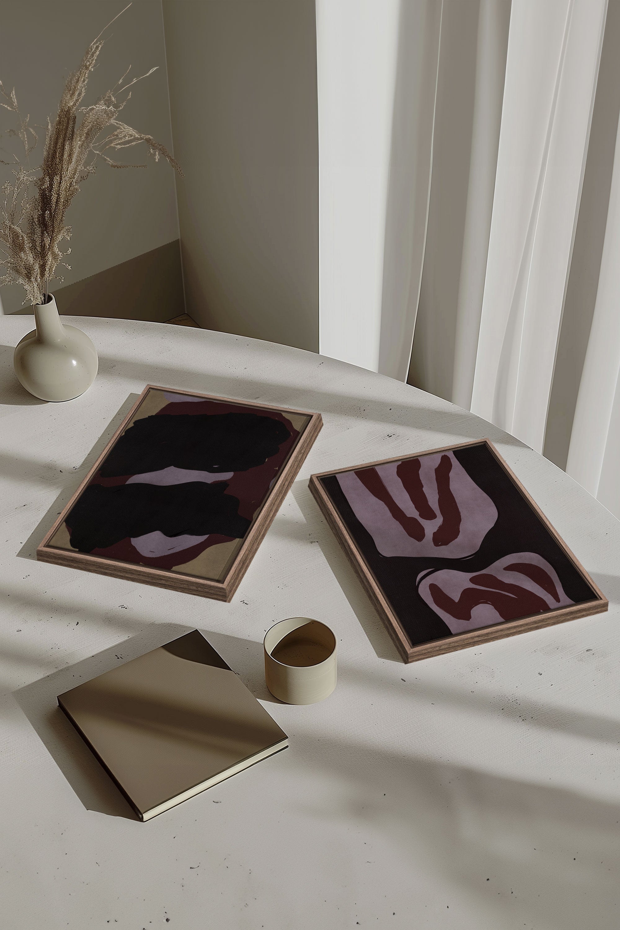 OLEKA CANVAS - DUO INK &amp; DUST, 2 Oeuvres sur toile étirée, encadré Brun Chêne