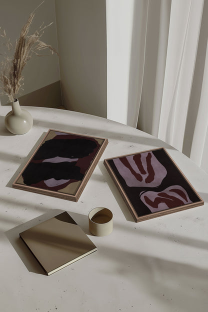 OLEKA CANVAS - DUO INK &amp; DUST, 2 Oeuvres sur toile étirée, encadré Brun Chêne