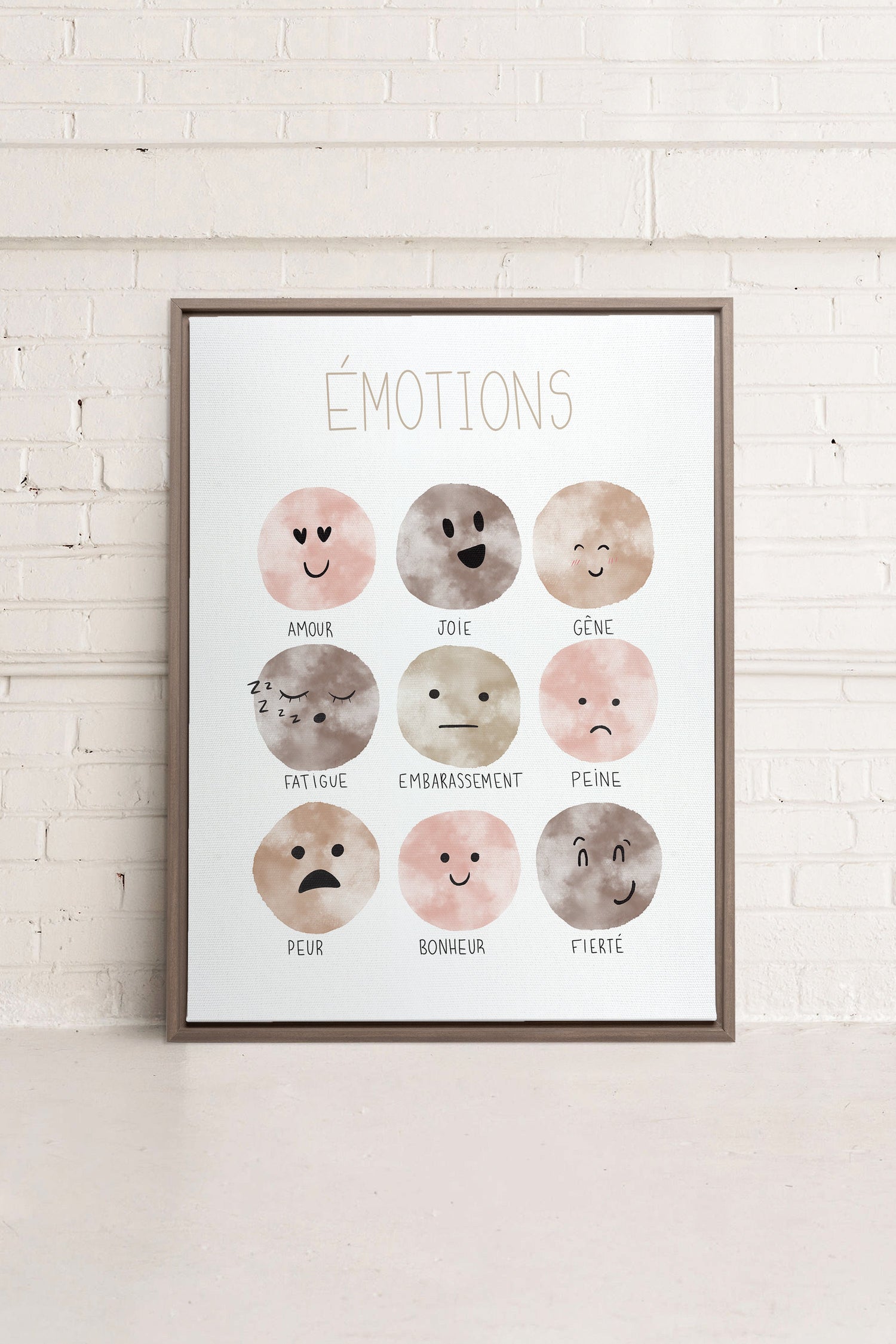 OLEKA CANVAS - ÉMOTIONS, Oeuvre sur toile étirée, encadré Brun Chêne