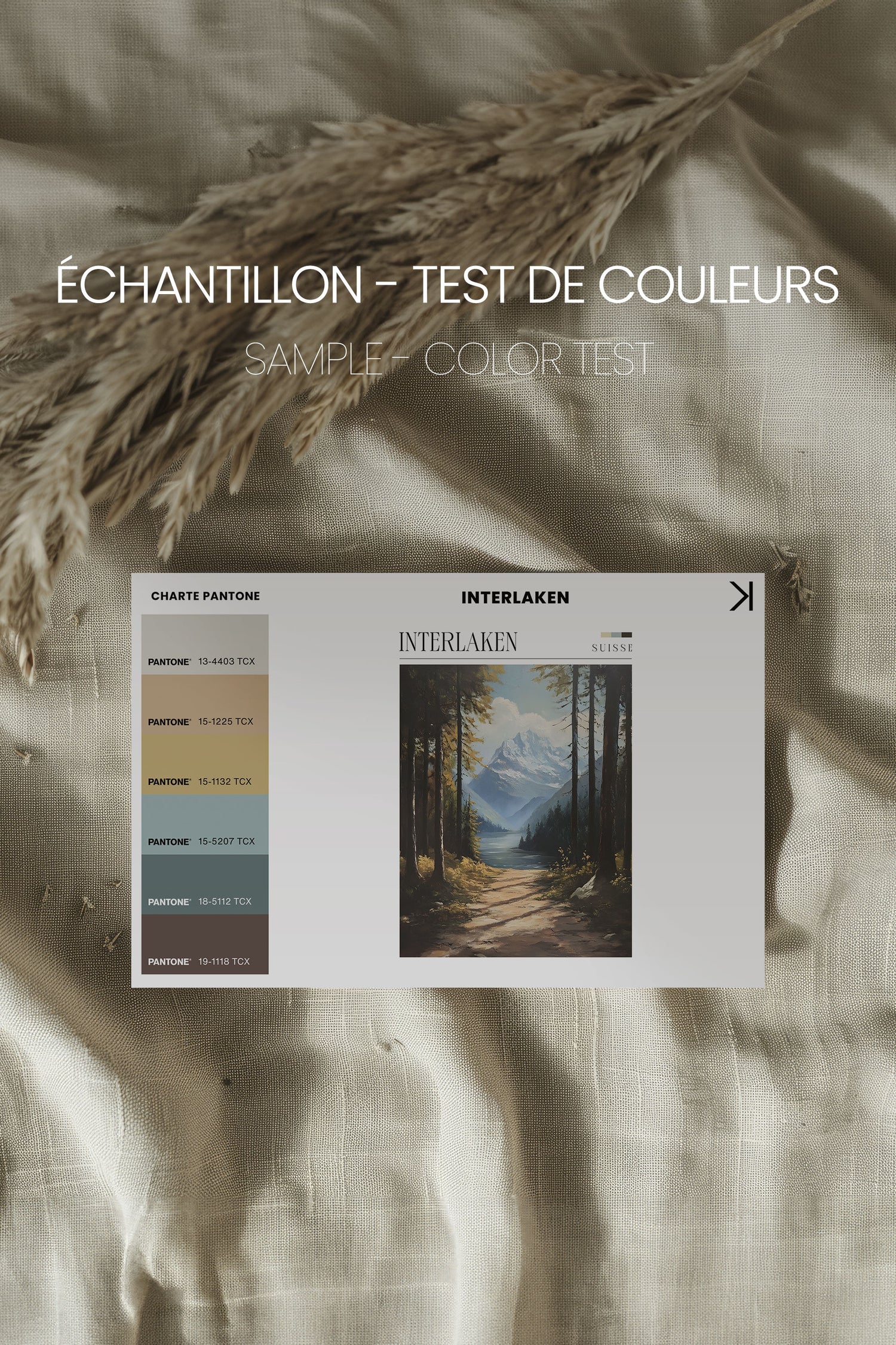 INTERLAKEN, Oeuvre sur toile étirée, encadré Brun Chêne