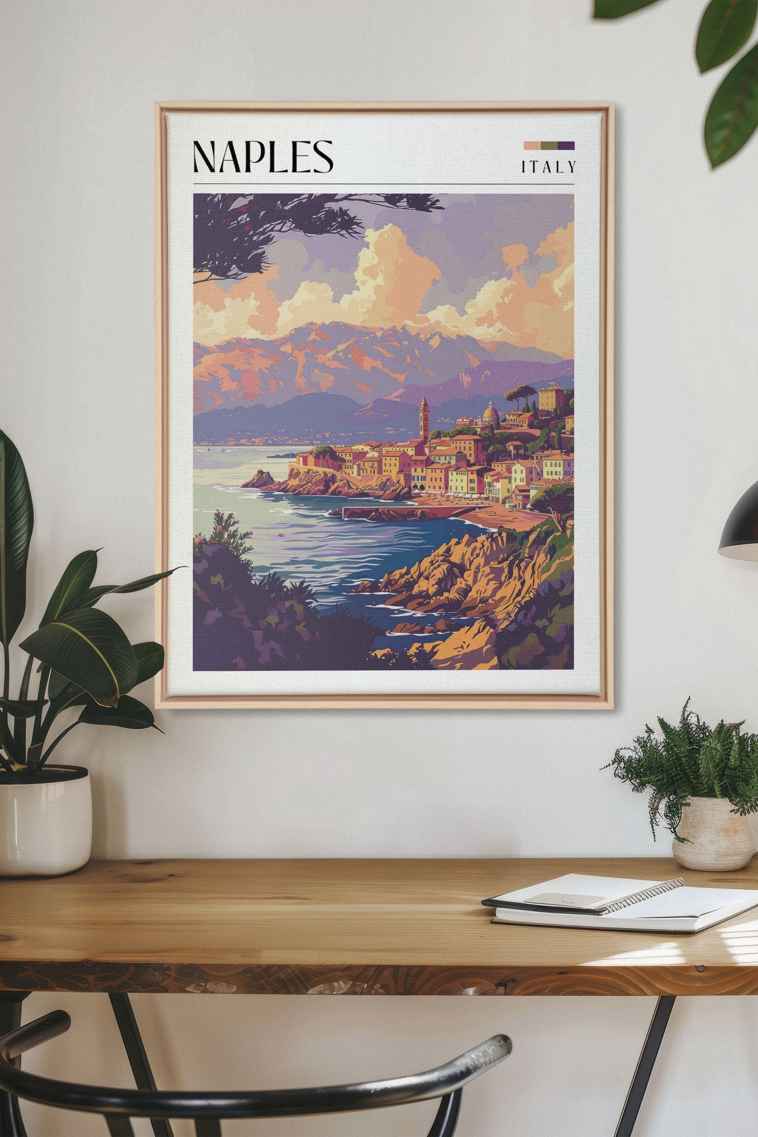 OLEKA CANVAS - Naples, Oeuvre sur toile étirée, encadré Naturel Clair